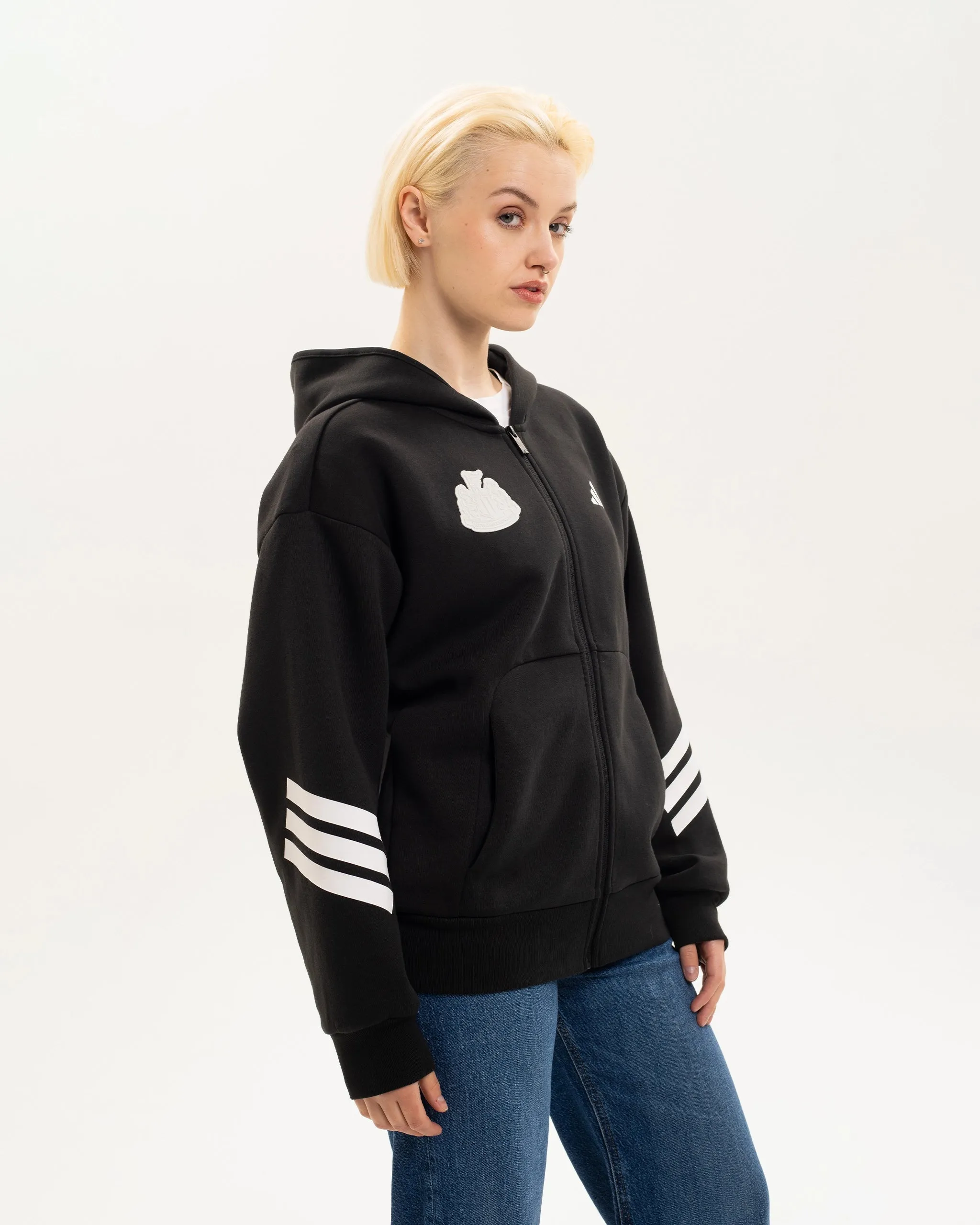 Newcastle United adidas Women's 3-Stripe Black Full Zip Hoodie sold by Newcastle United product image thumbnail 2