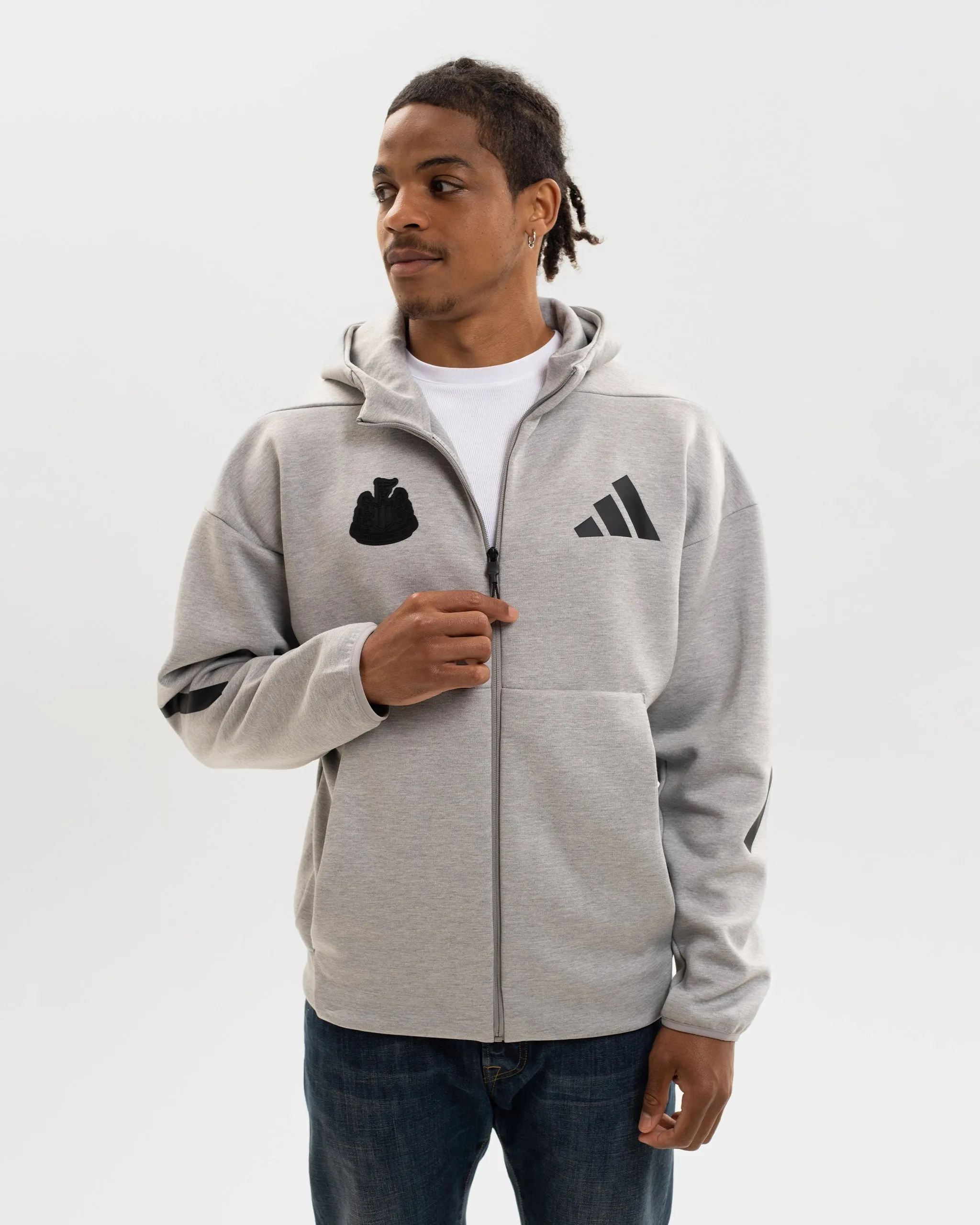 Newcastle United adidas Men's Z.N.E. Grey Full Zip Hoodie sold by Newcastle United product image thumbnail 2