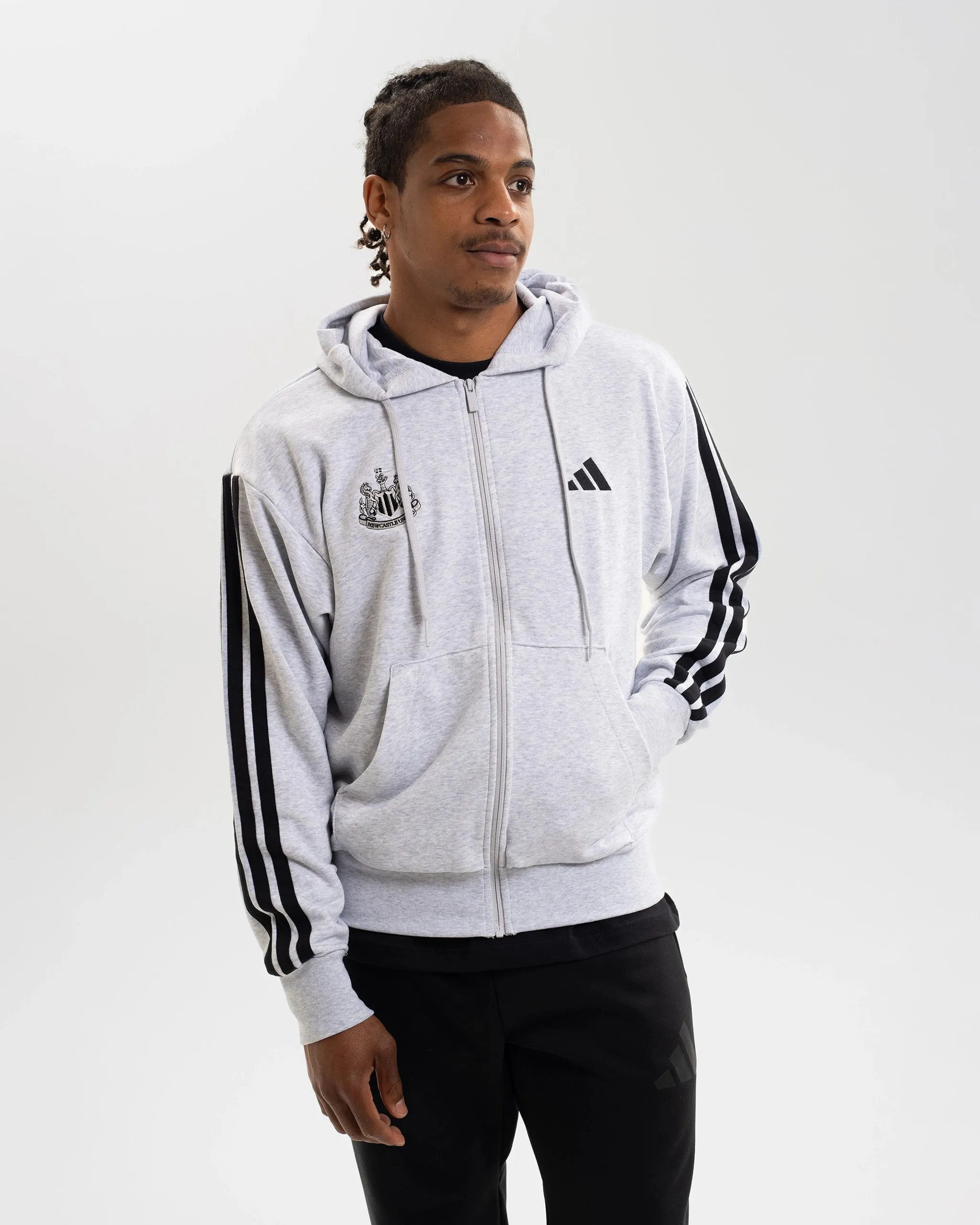 Newcastle United adidas Men's 3-Stripe Light Grey Full Zip Hoodie sold by Newcastle United product image thumbnail 2