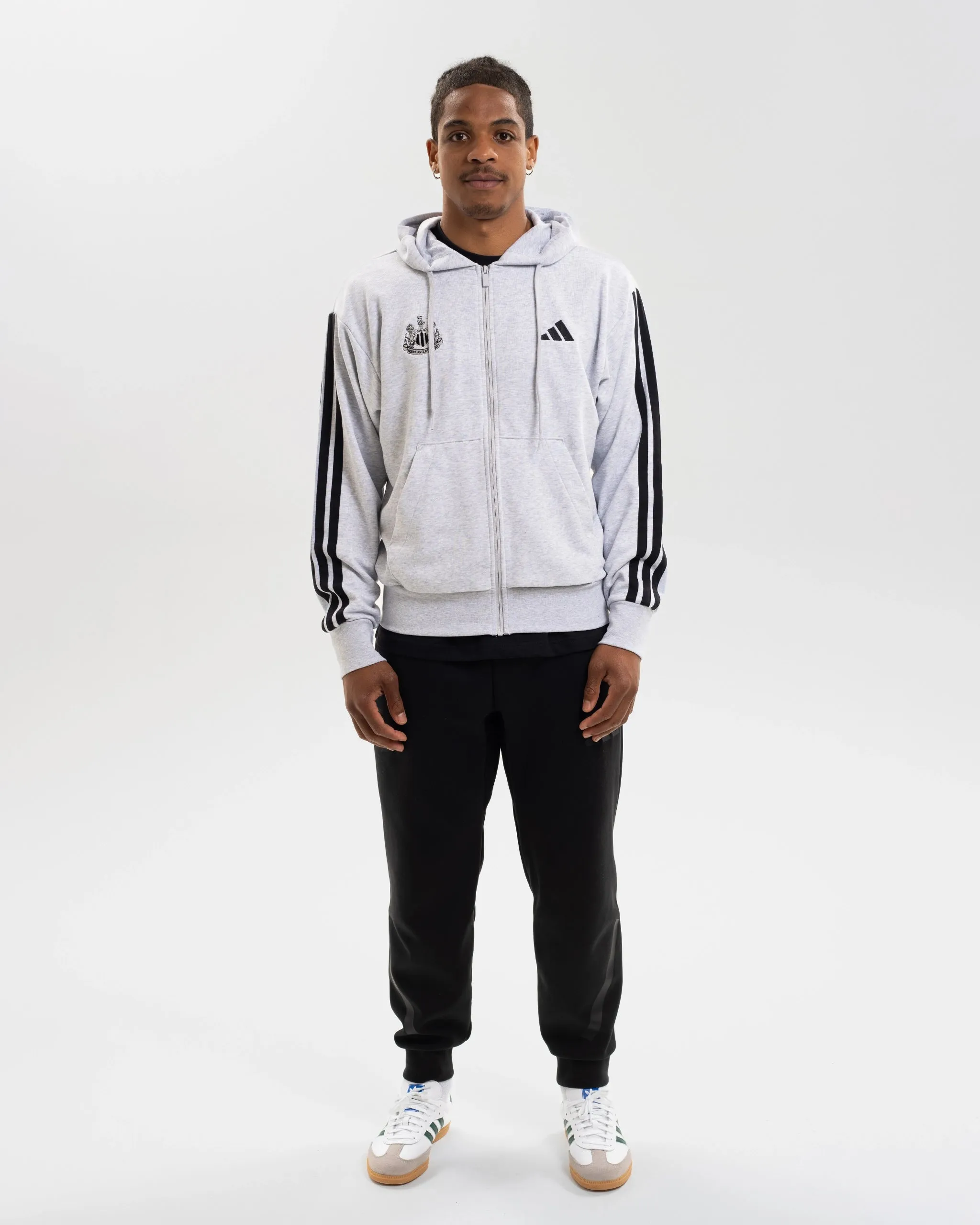 Newcastle United adidas Men's 3-Stripe Light Grey Full Zip Hoodie sold by Newcastle United