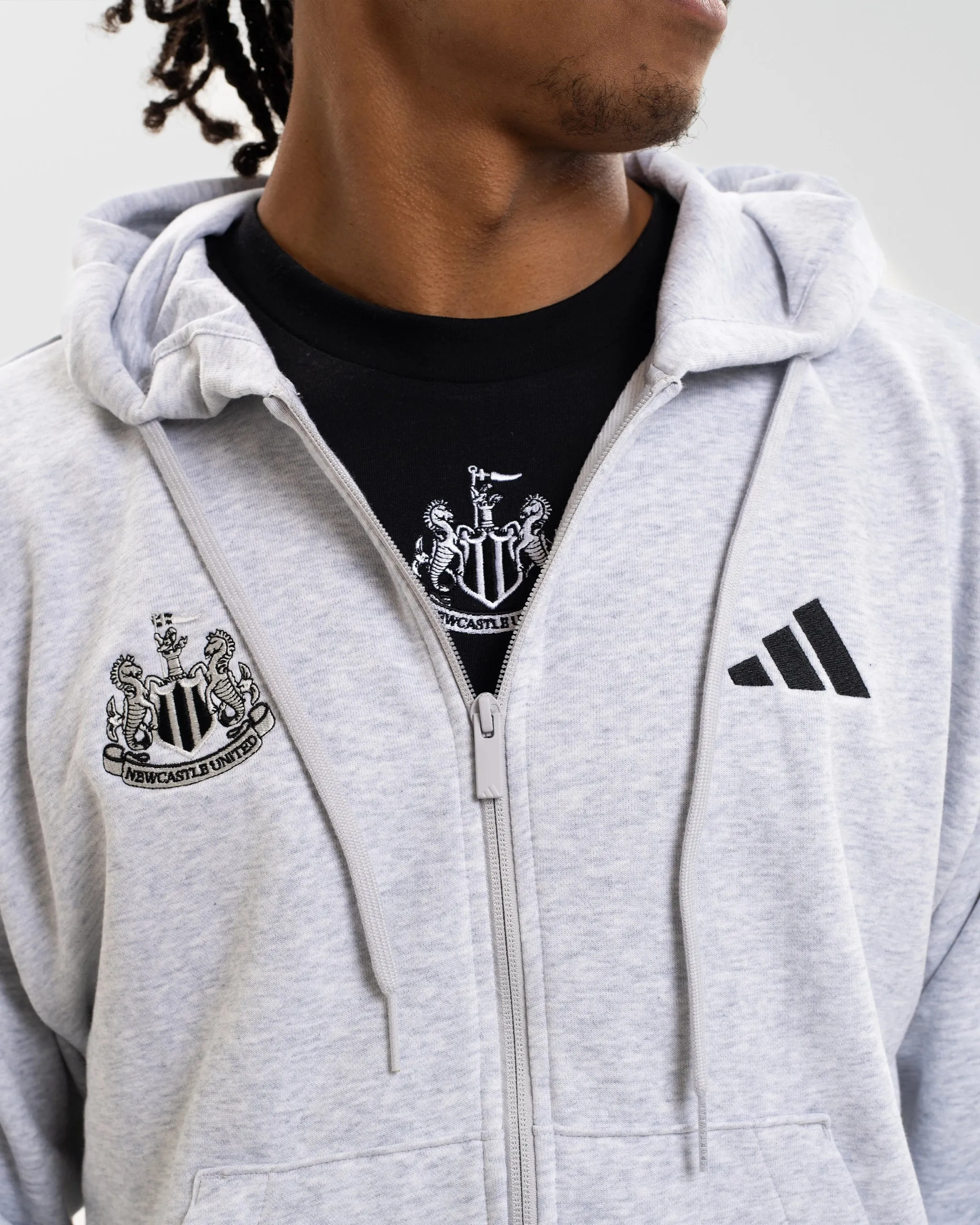 Newcastle United adidas Men's 3-Stripe Light Grey Full Zip Hoodie sold by Newcastle United product image thumbnail 3