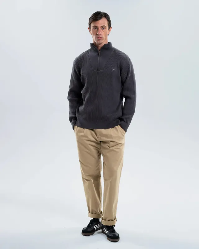 Newcastle United Men's Charcoal Chunky Knit 1/4 Zip Top made by Newcastle United