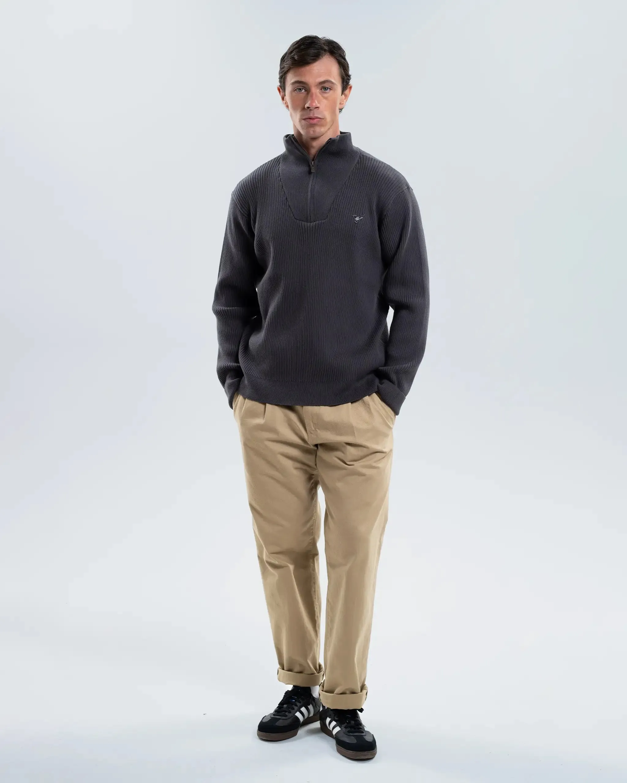 Newcastle United Men's Charcoal Chunky Knit 1/4 Zip Top sold by Newcastle United