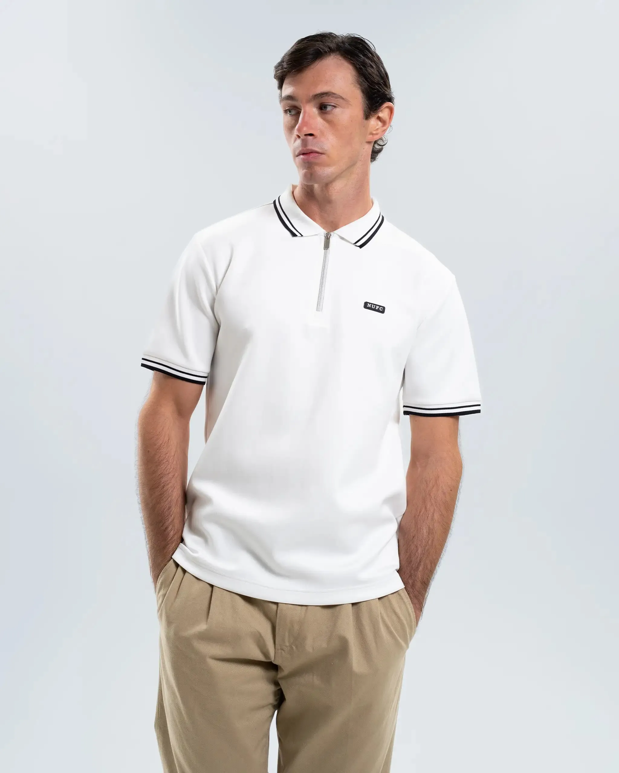 Newcastle United Men's Tonal Stripe White Polo Shirt sold by Newcastle United product image thumbnail 4