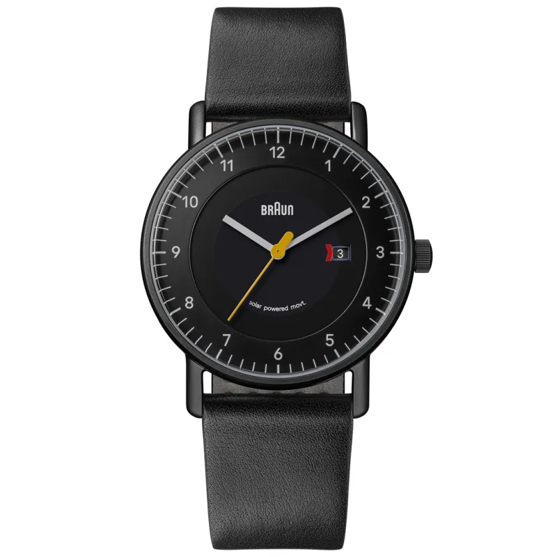 BN0301 Braun gents solar watch - black dial and black leather strap made by Braun