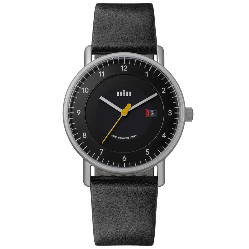 BN0301 Braun gents solar watch - black dial and black leather strap made by Braun