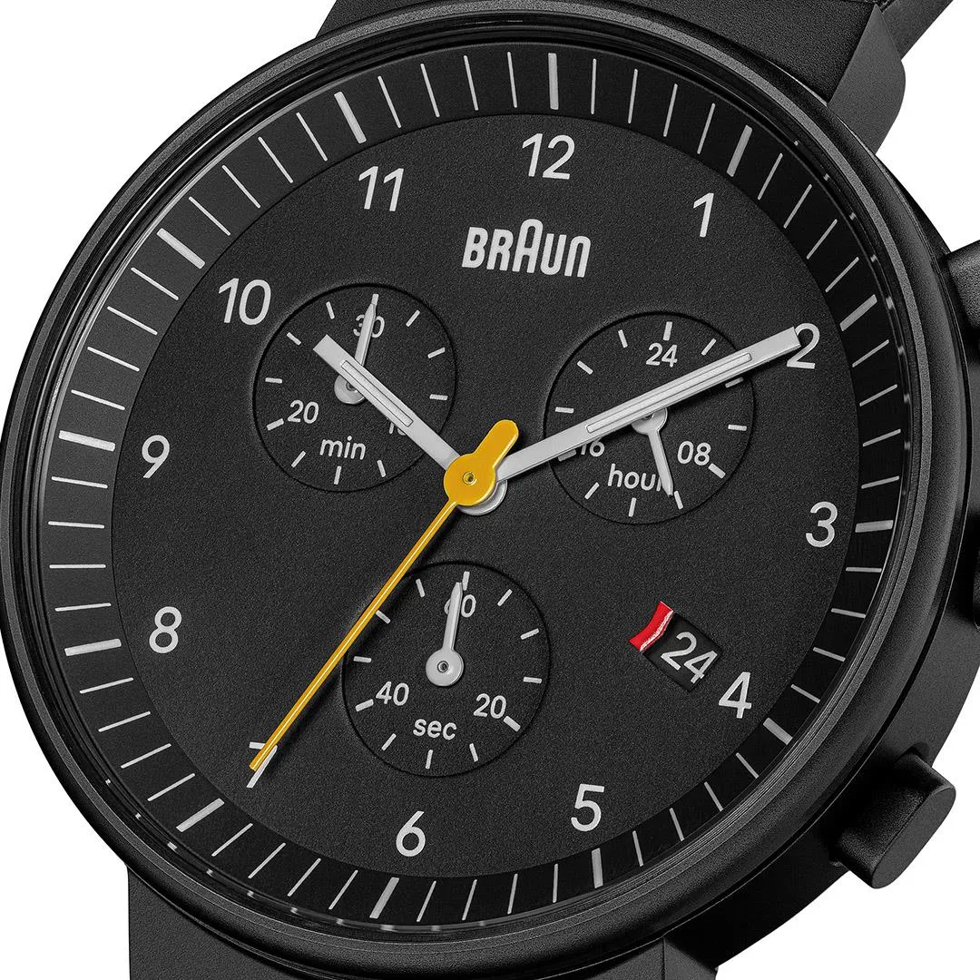 Braun Gents BN0035 Classic Chronograph Watch - Black and Black Leather Strap sold by Braun product image thumbnail 3