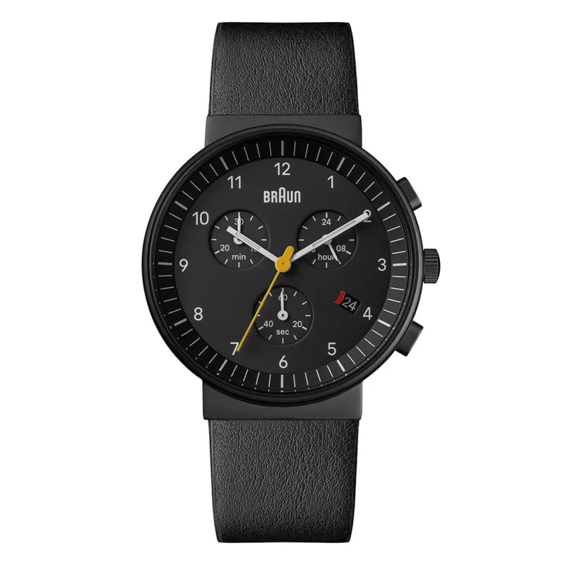 Braun Gents BN0035 Classic Chronograph Watch - Black and Black Leather Strap made by Braun
