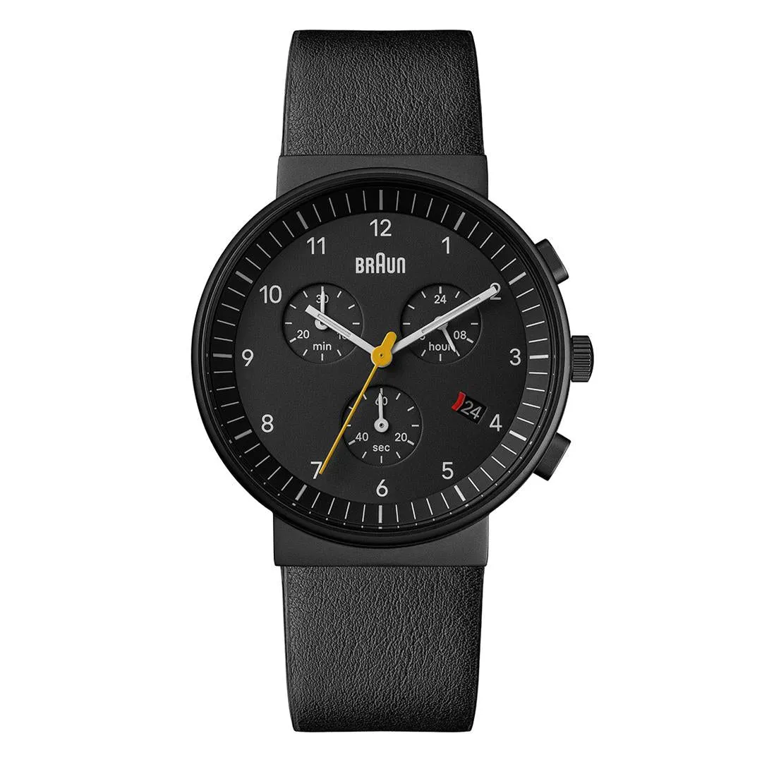 Braun Gents BN0035 Classic Chronograph Watch - Black and Black Leather Strap sold by Braun