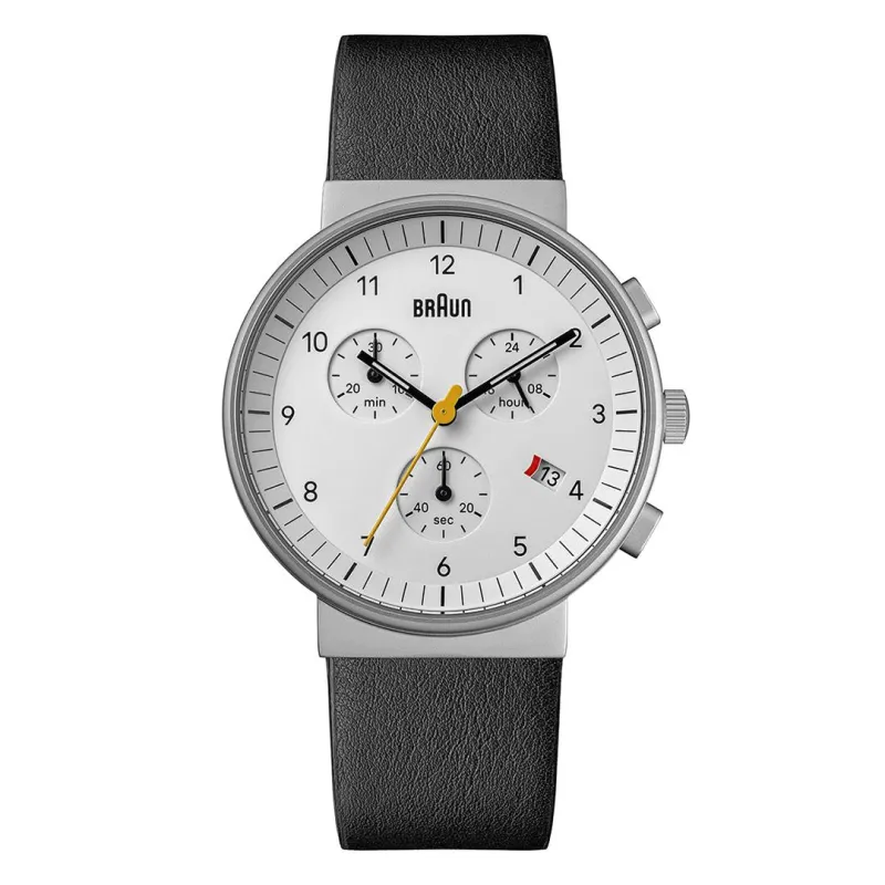 Braun Gents BN0035 Classic Chronograph Watch - Black and Black Leather Strap made by Braun