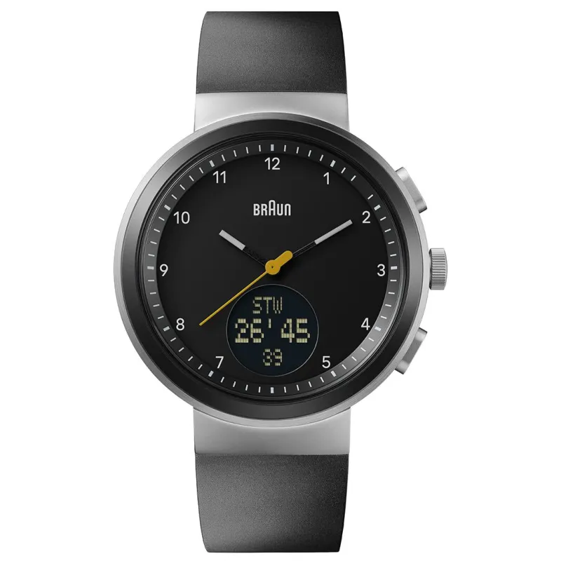 BN0299 Braun gents step counter watch - black dial and black silicone strap made by Braun