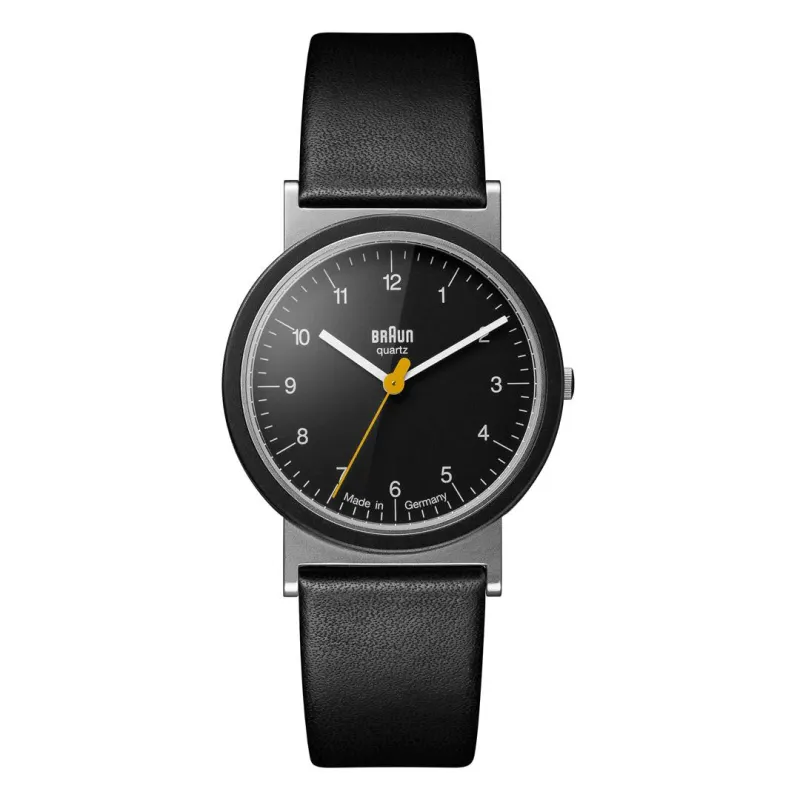 AW10 Braun classic watch - black dial and black leather strap made by Braun
