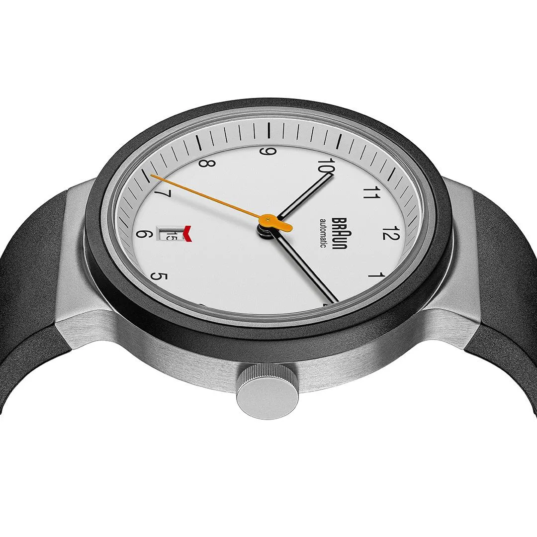 BN0278 Braun gents automatic watch - white dial and black rubber strap sold by Braun product image thumbnail 4