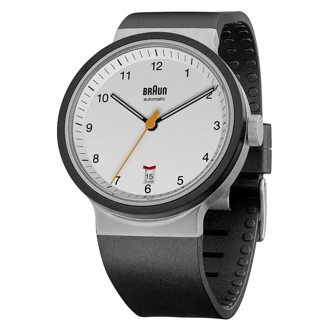 BN0278 Braun gents automatic watch - white dial and black rubber strap sold by Braun product image thumbnail 2