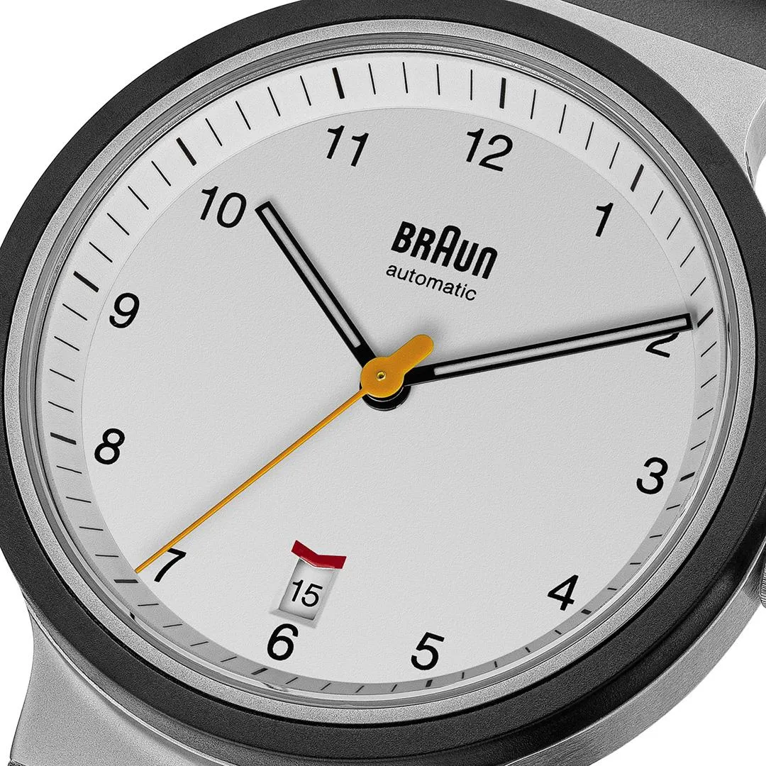 BN0278 Braun gents automatic watch - white dial and black rubber strap sold by Braun product image thumbnail 3