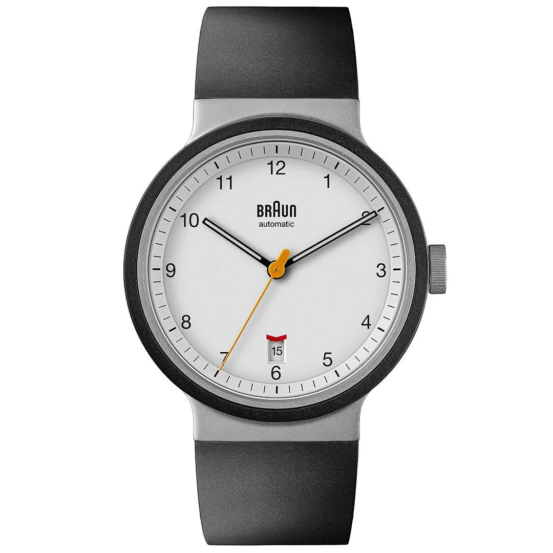 BN0278 Braun gents automatic watch - white dial and black rubber strap sold by Braun