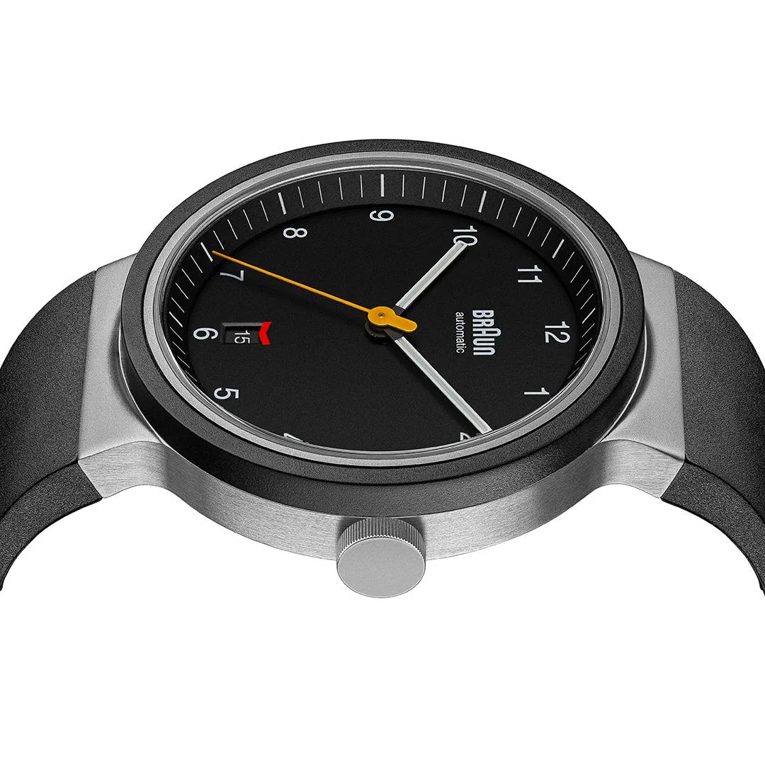 BN0278 Braun gents automatic watch - black dial and black rubber strap sold by Braun product image thumbnail 4