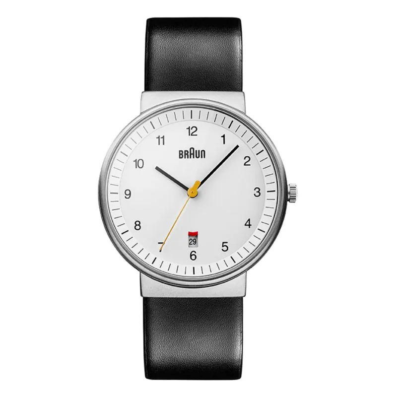 BN0032 Braun gents classic watch - white dial and black leather strap made by Braun