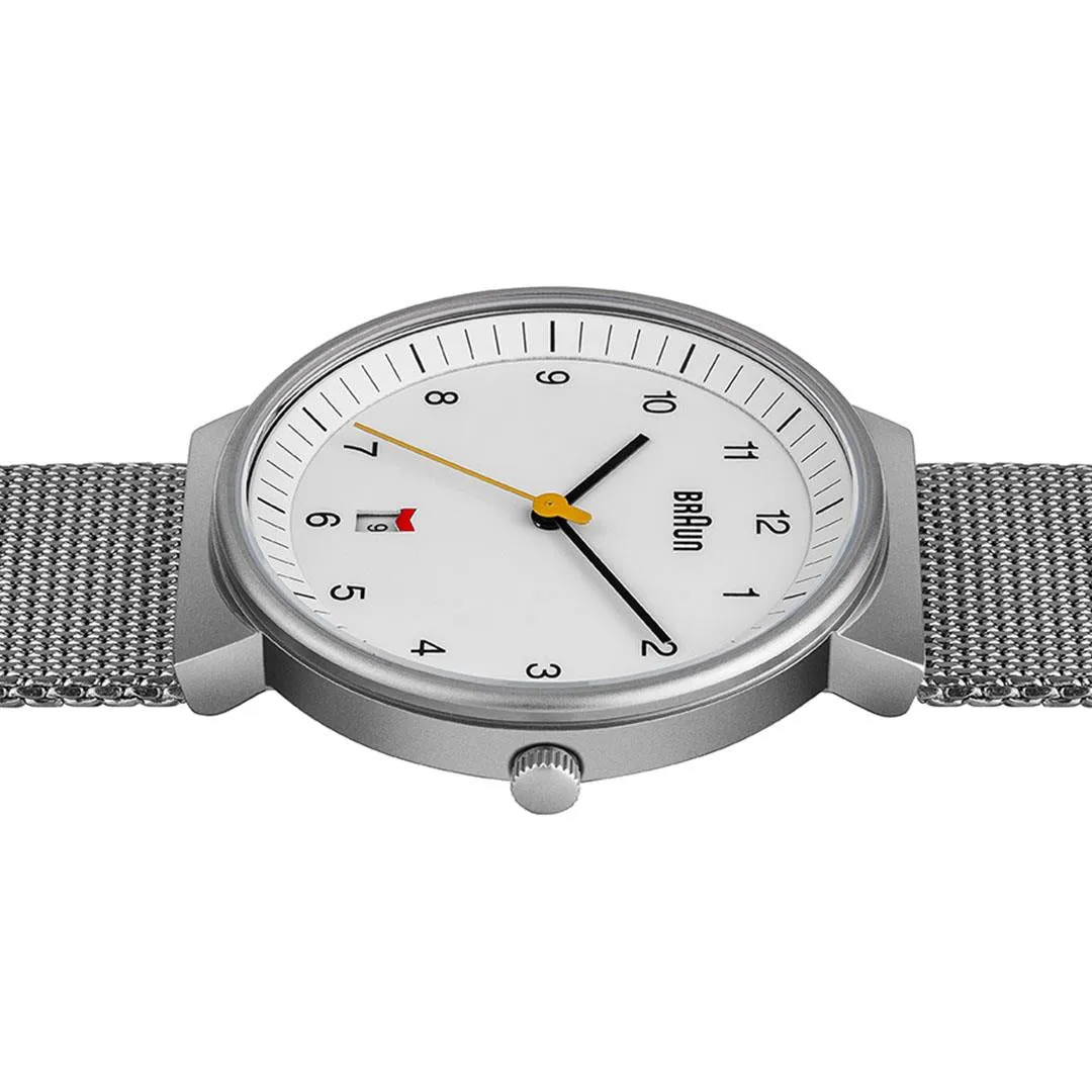BN0032 Braun gents classic watch - white dial and silver mesh bracelet sold by Braun product image thumbnail 4