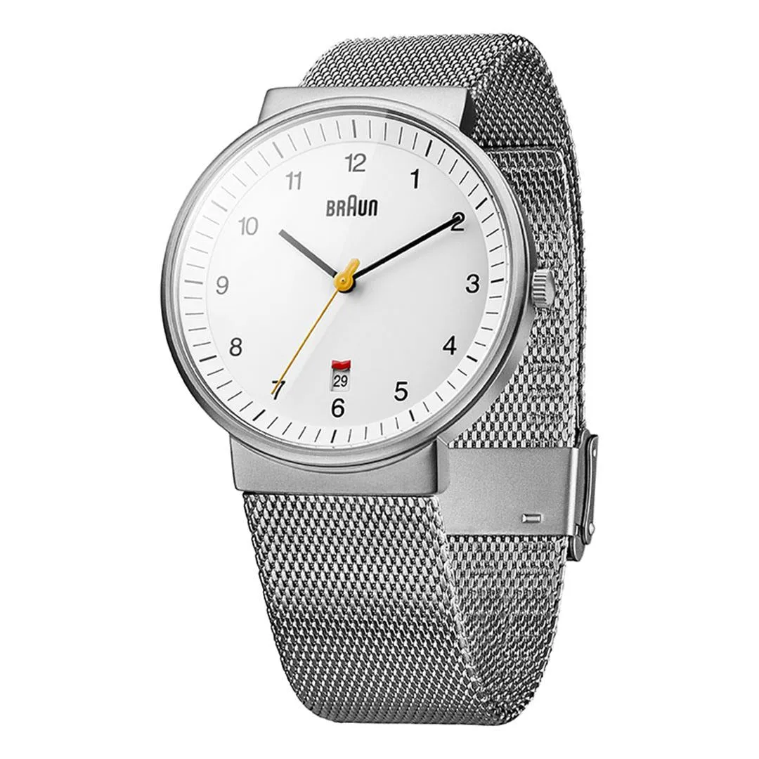BN0032 Braun gents classic watch - white dial and silver mesh bracelet sold by Braun product image thumbnail 2