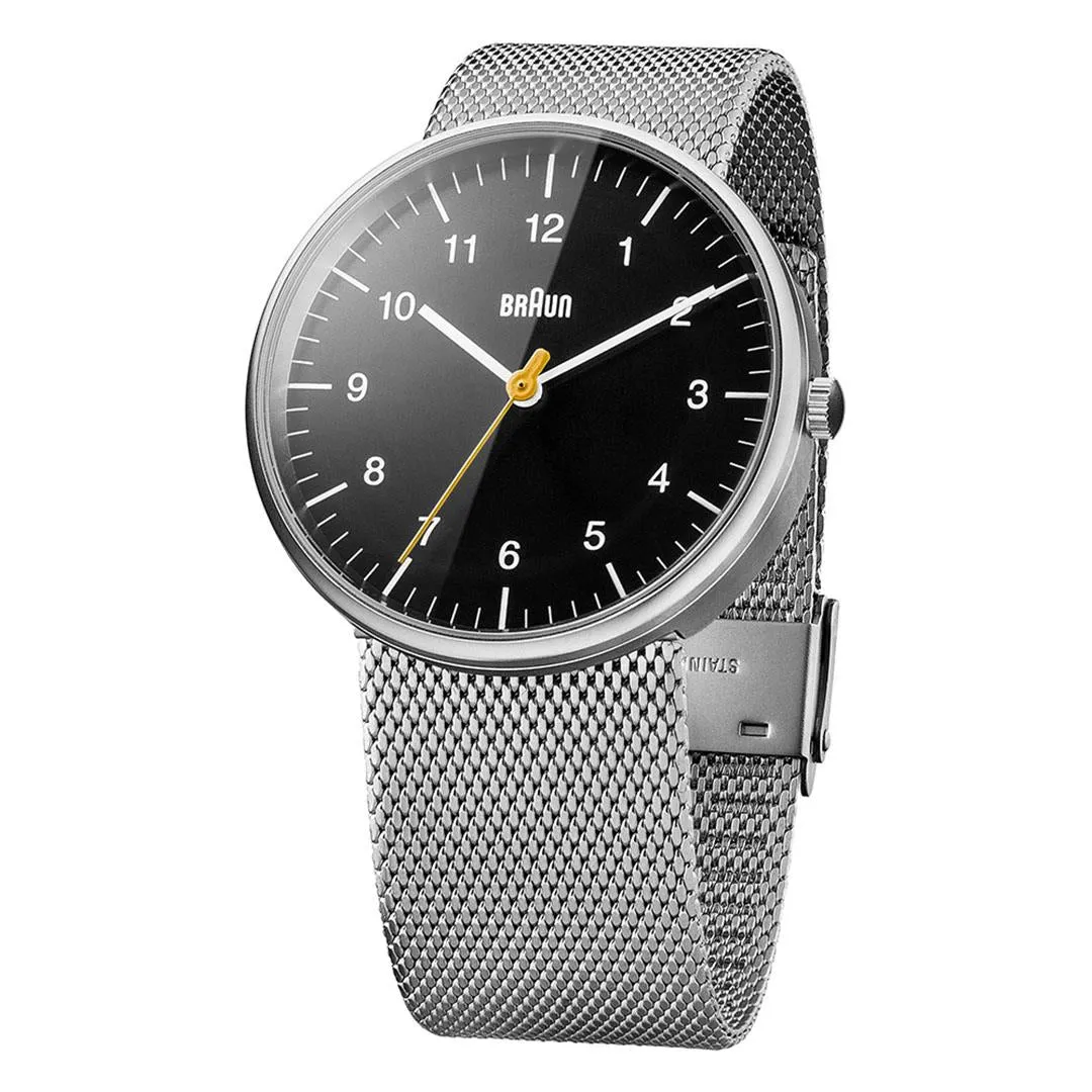 BN0021 Braun gents classic watch - black dial and silver mesh bracelet sold by Braun product image thumbnail 2