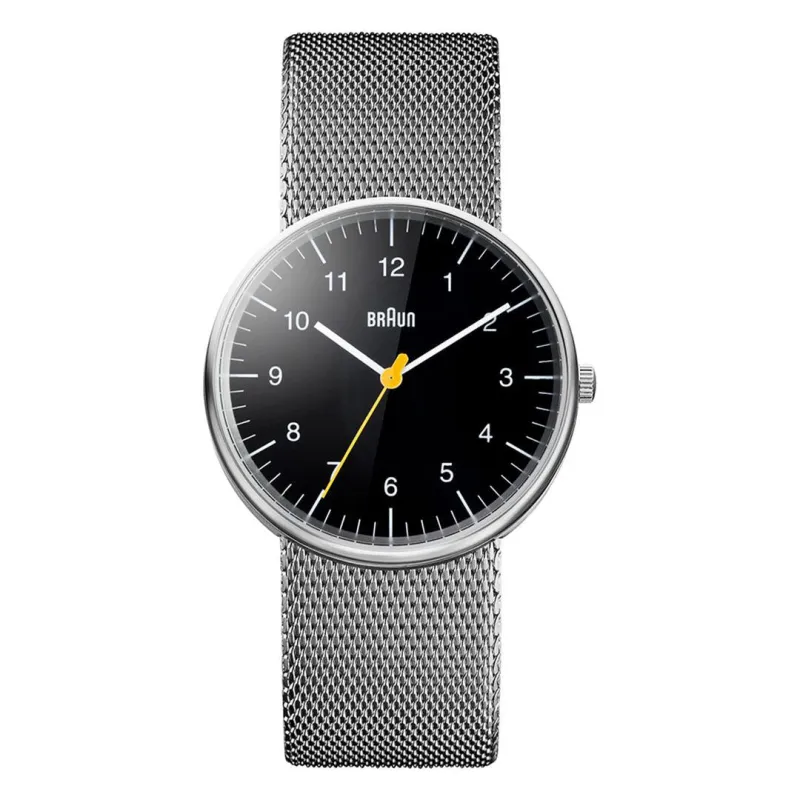 BN0021 Braun gents classic watch - black dial and silver mesh bracelet made by Braun