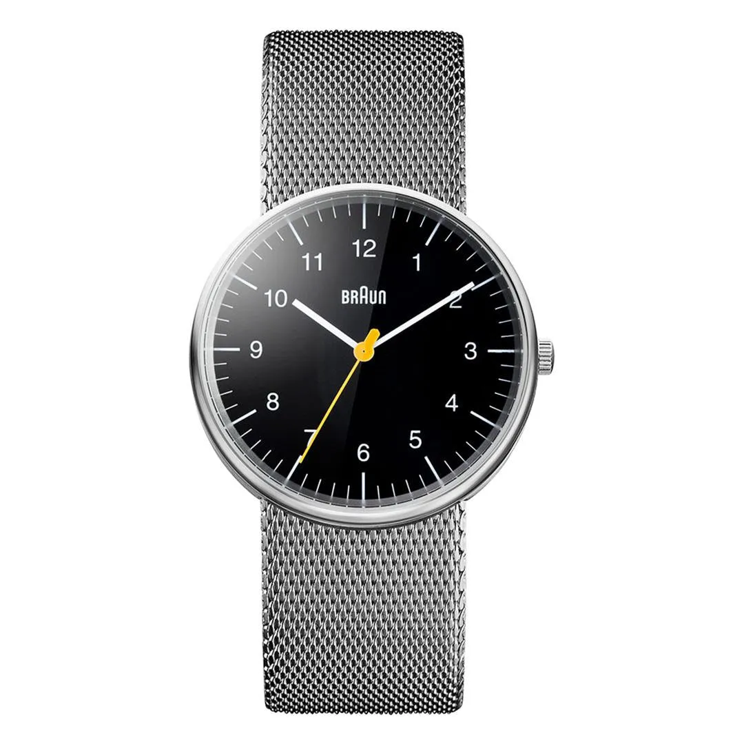 BN0021 Braun gents classic watch - black dial and silver mesh bracelet sold by Braun