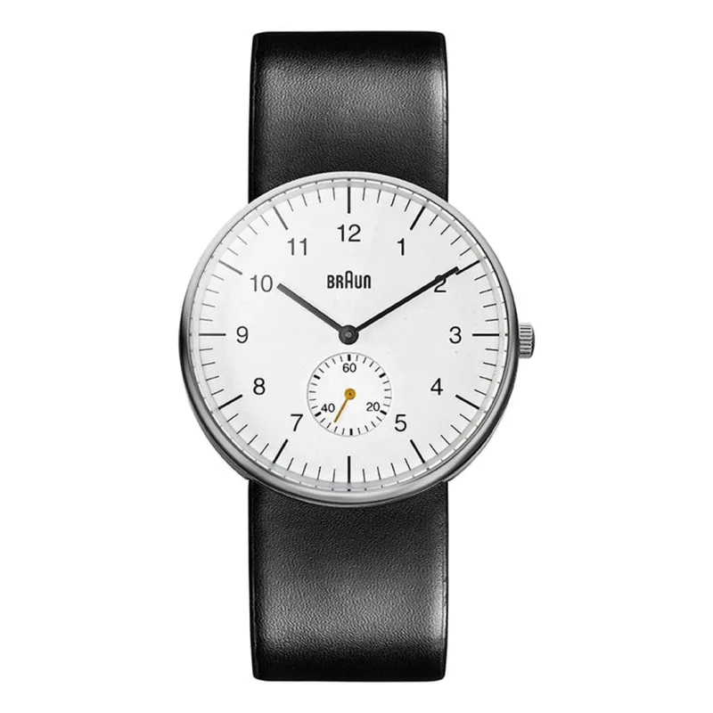 BN0024 Braun gents classic watch - white dial and black leather strap made by Braun