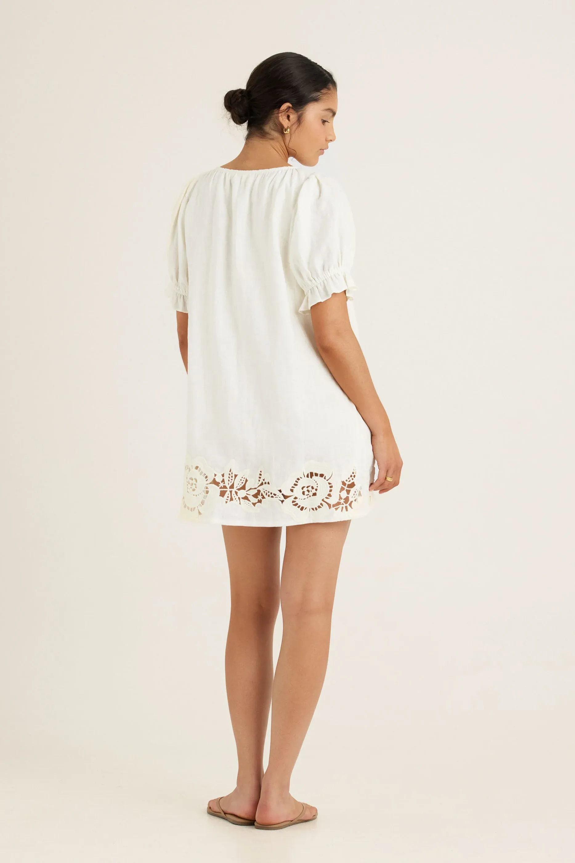 Peony Embroidered Poets Mini Dress - Gardenia sold by Soleil Blue product image thumbnail 2