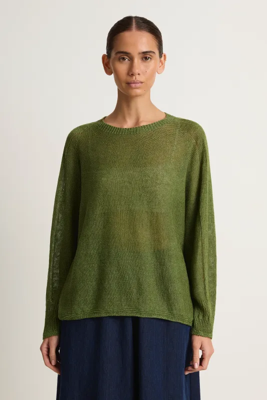 Pas De Calais Normandy Linen Crew Neck Pullover - green made by Pas de Calais
