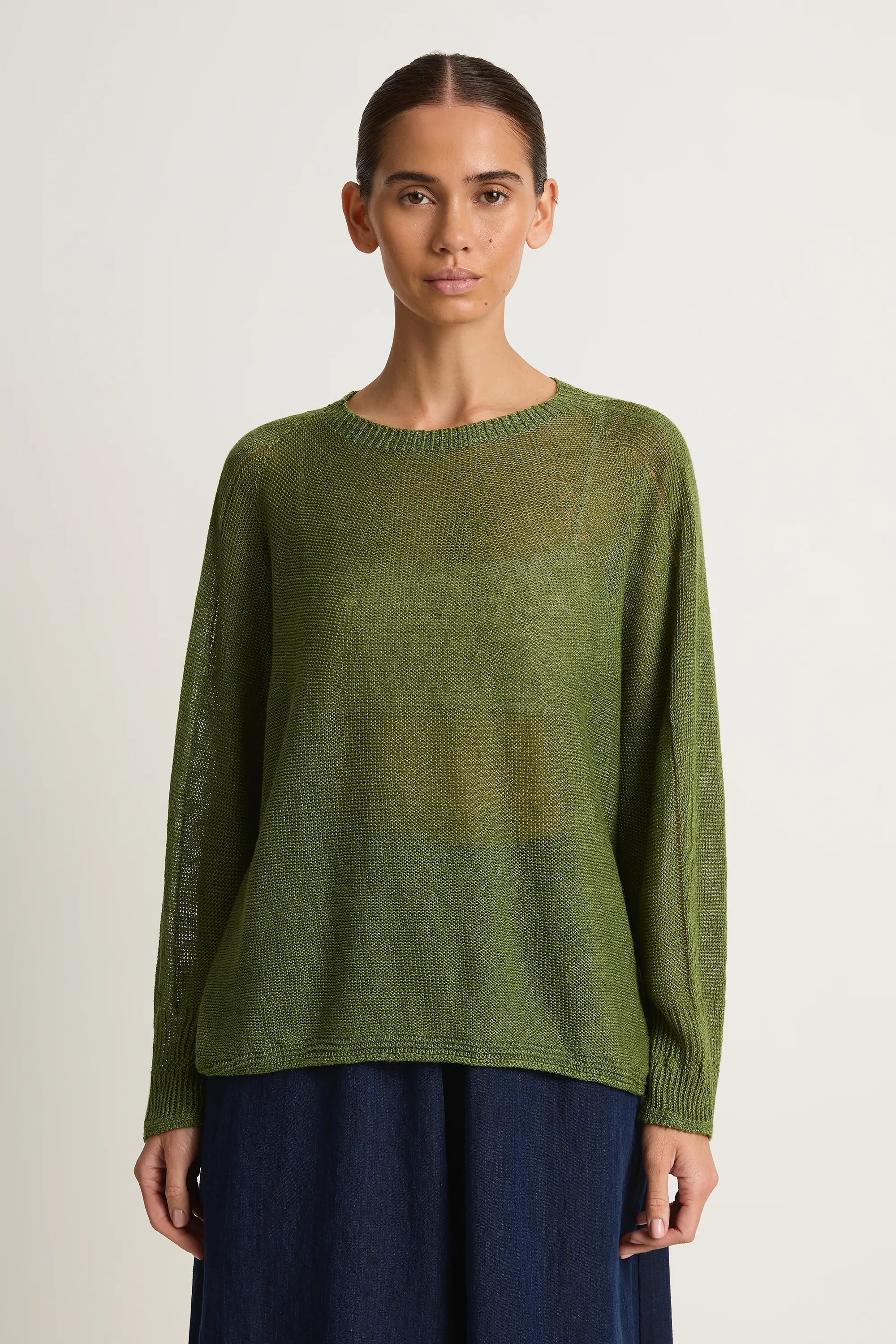 Pas De Calais Normandy Linen Crew Neck Pullover - Green sold by Soleil Blue