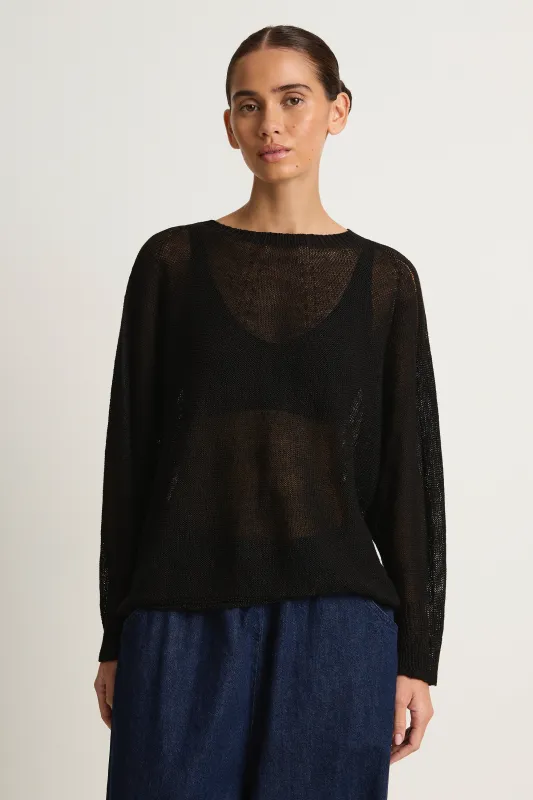 Pas De Calais Normandy Linen Crew Neck Pullover - Black made by Pas de Calais