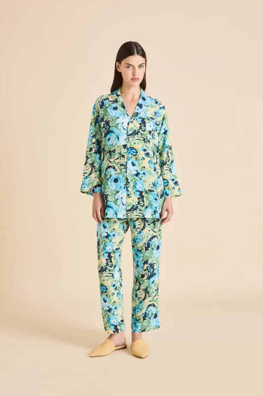 Olivia Von Halle Casablanca Silk Pajamas - Jardin Blue Floral made by Olivia von Halle