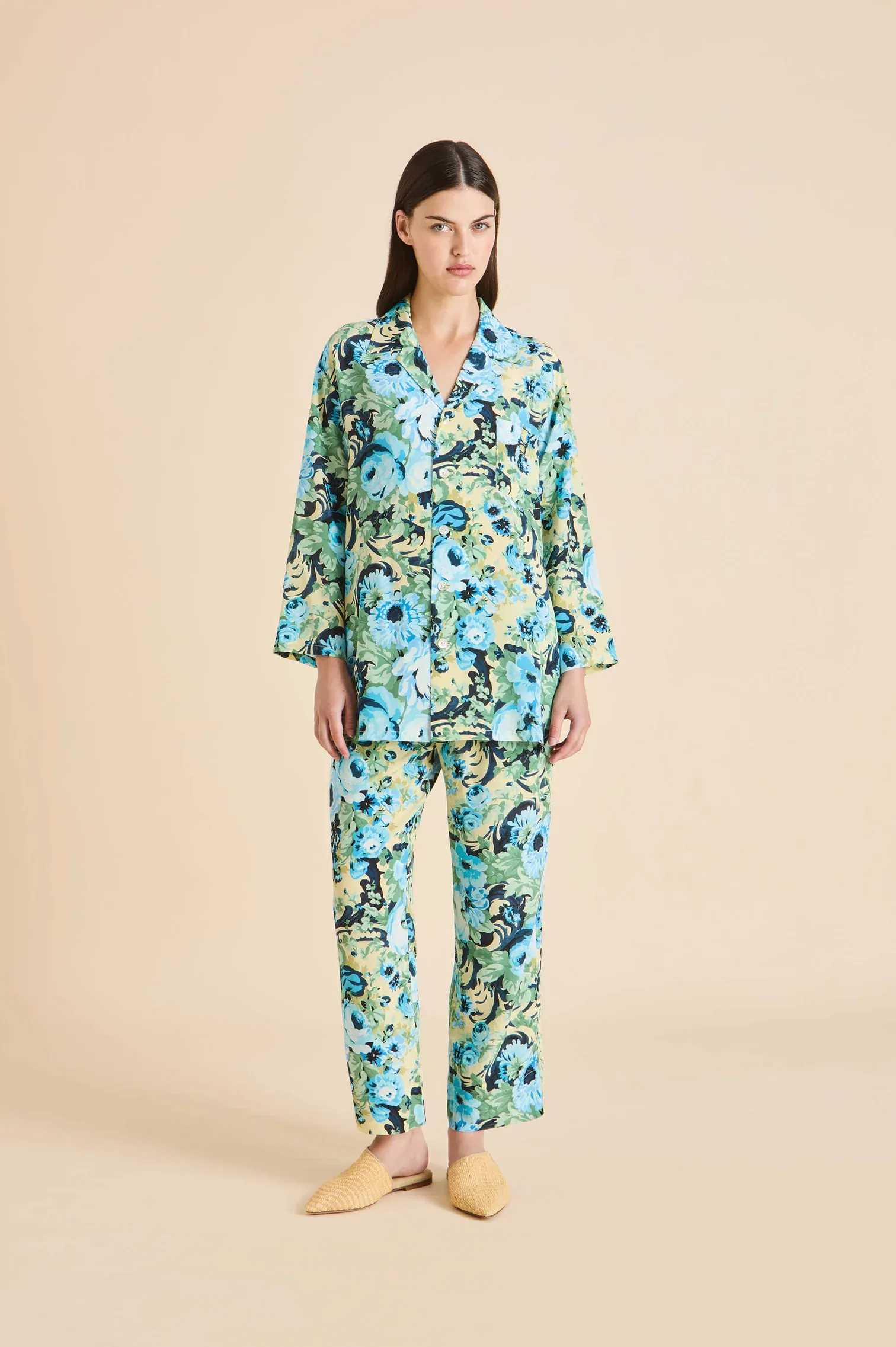 Olivia Von Halle Casablanca Silk Pajamas - Jardin Blue Floral sold by Soleil Blue