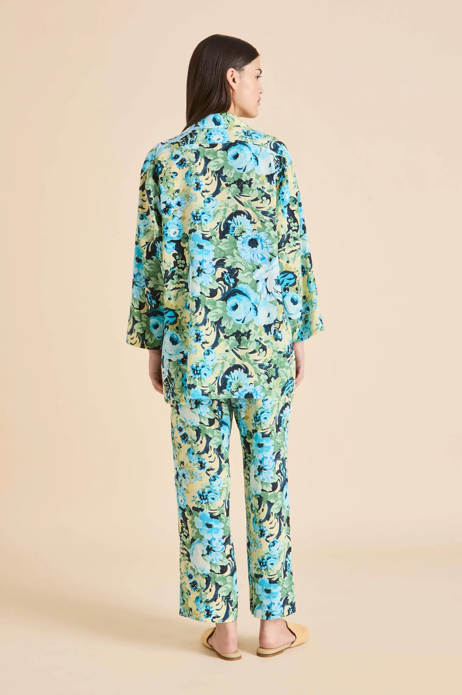 Olivia Von Halle Casablanca Silk Pajamas - Jardin Blue Floral sold by Soleil Blue product image thumbnail 3