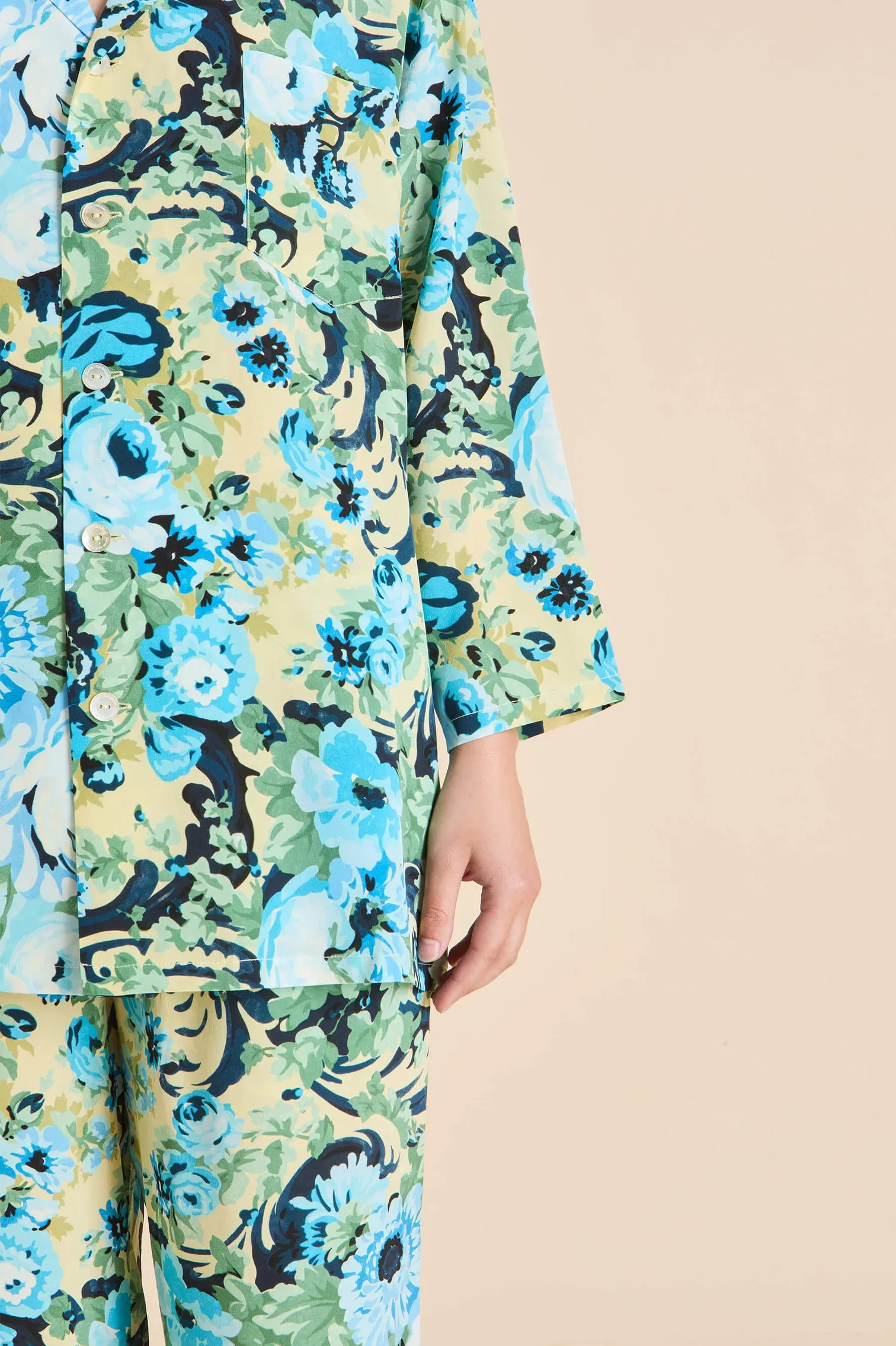 Olivia Von Halle Casablanca Silk Pajamas - Jardin Blue Floral sold by Soleil Blue product image thumbnail 4