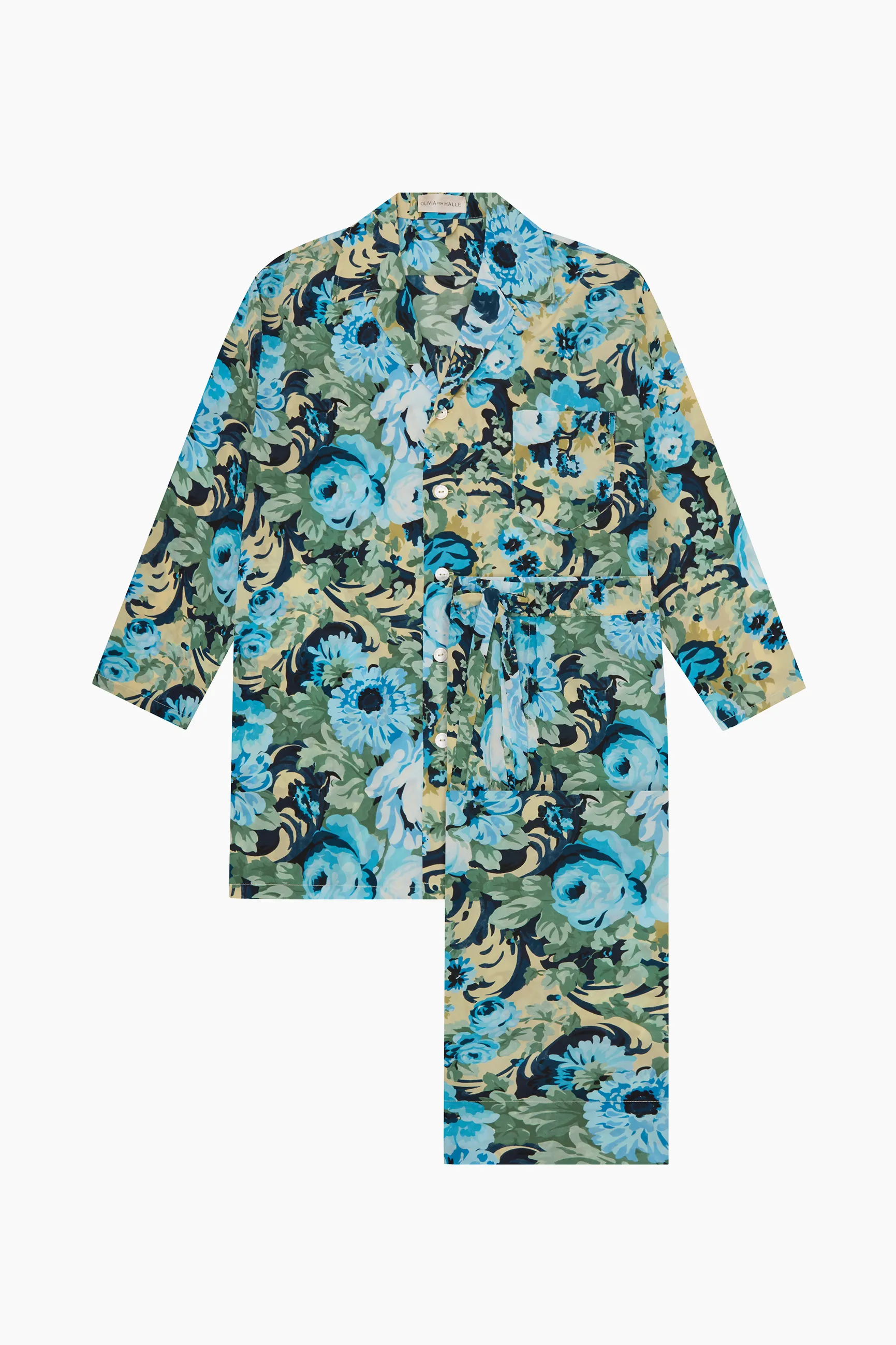 Olivia Von Halle Casablanca Silk Pajamas - Jardin Blue Floral sold by Soleil Blue product image thumbnail 2