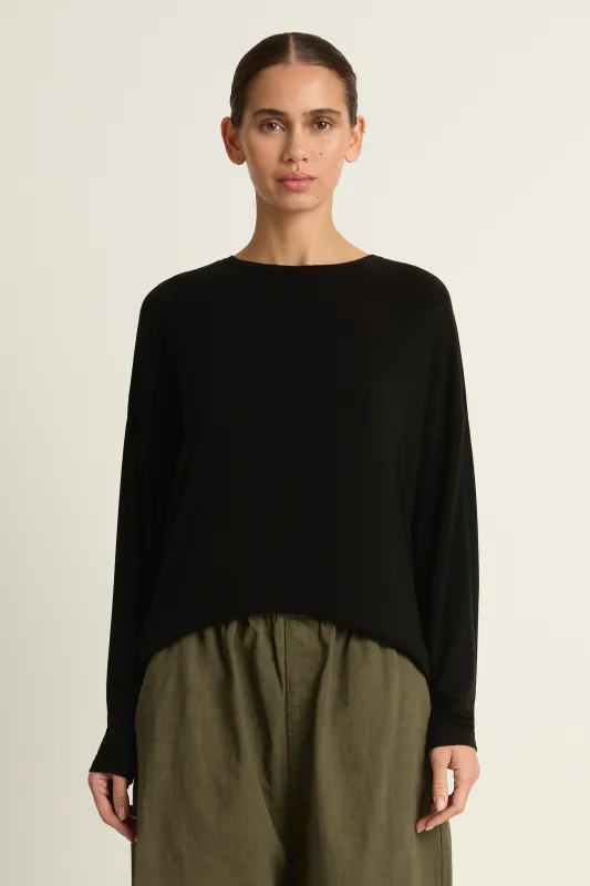 Pas De Calais Lyocell Cashmere Jersey Crewneck Pullover - Black made by Pas de Calais
