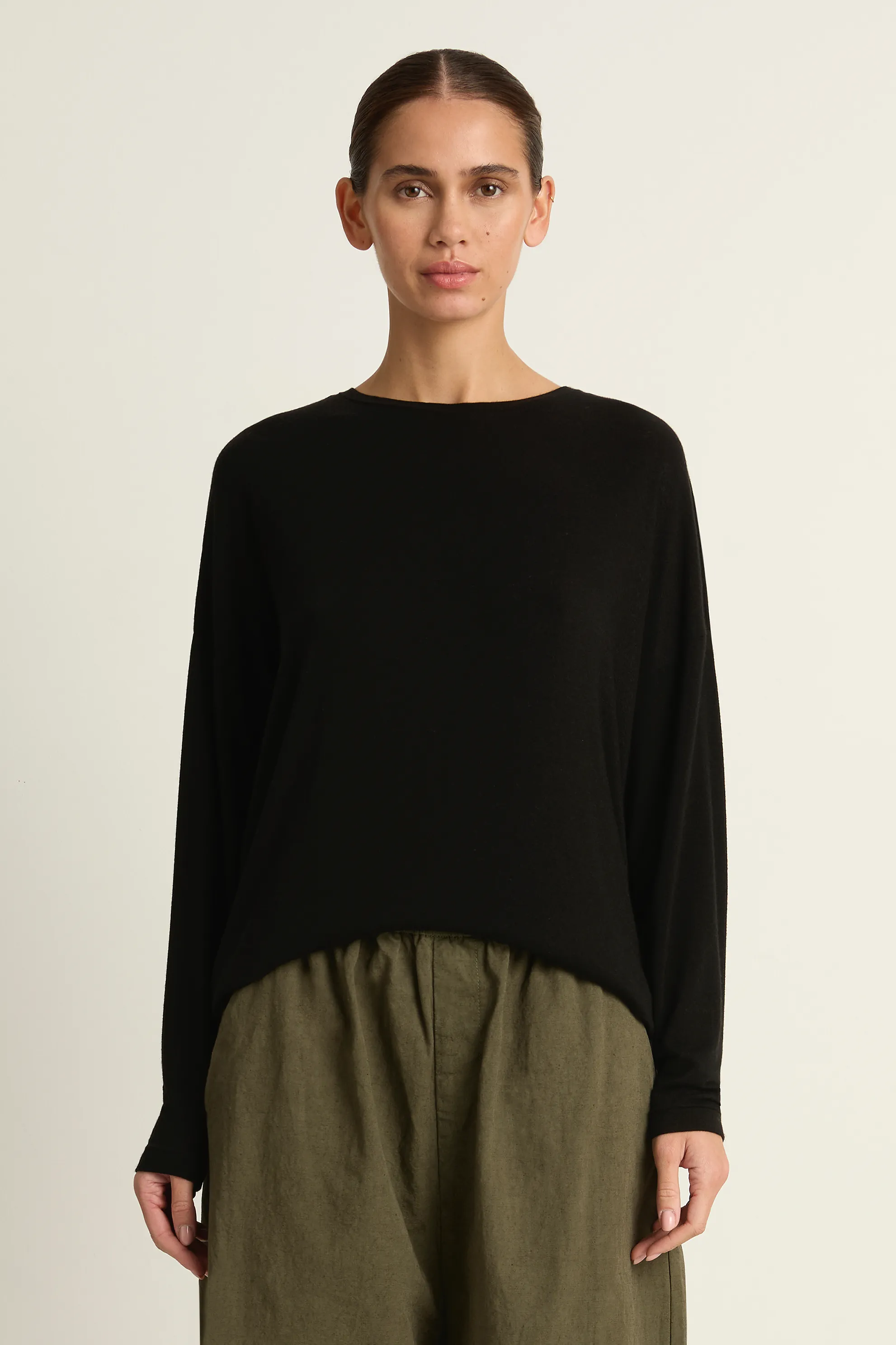 Pas De Calais Lyocell Cashmere Jersey Crewneck Pullover - Black sold by Soleil Blue