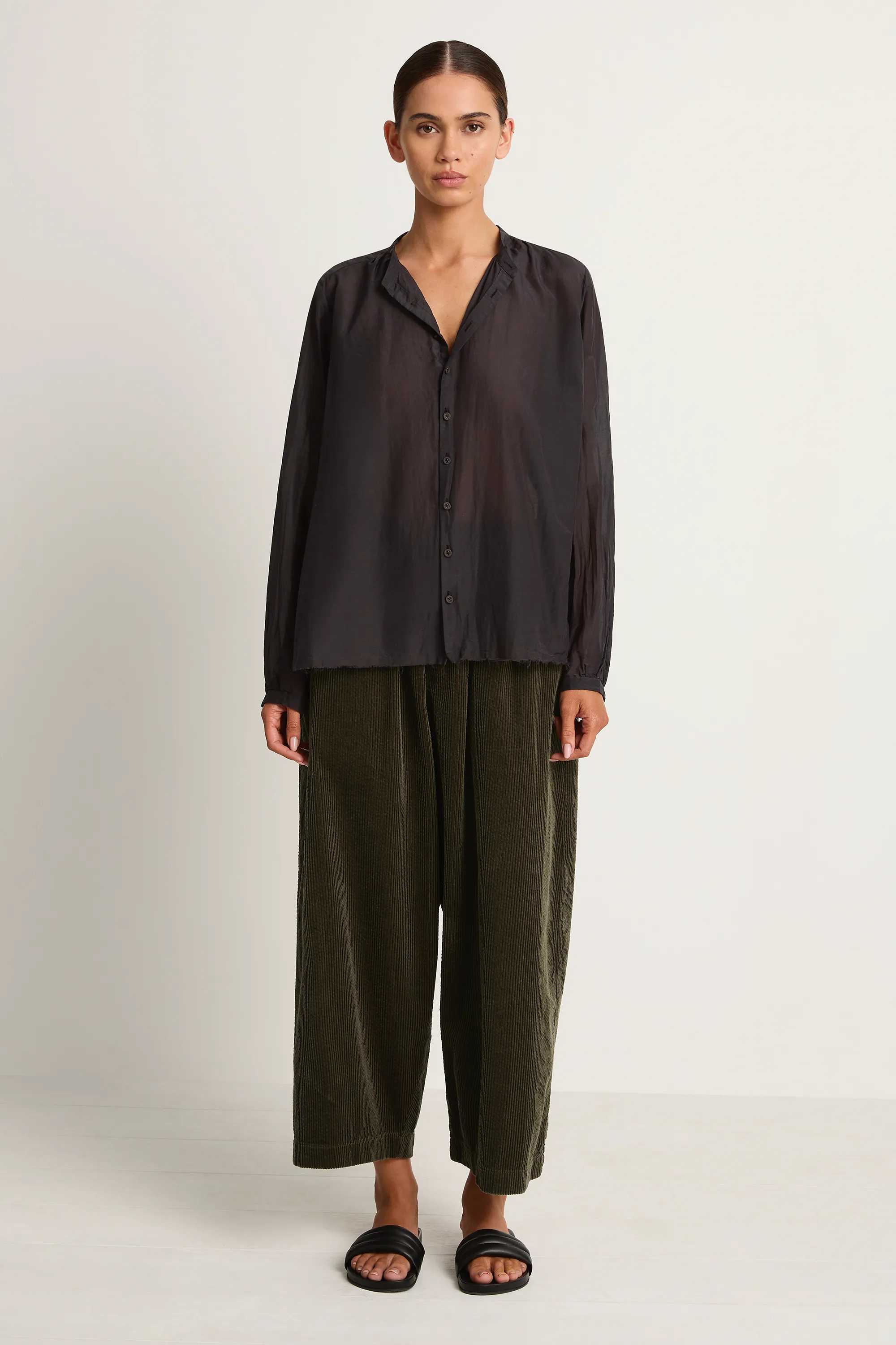 Pas De Calais Cotton Silk Lawn Stand Collar Blouse - Navy sold by Soleil Blue product image thumbnail 3