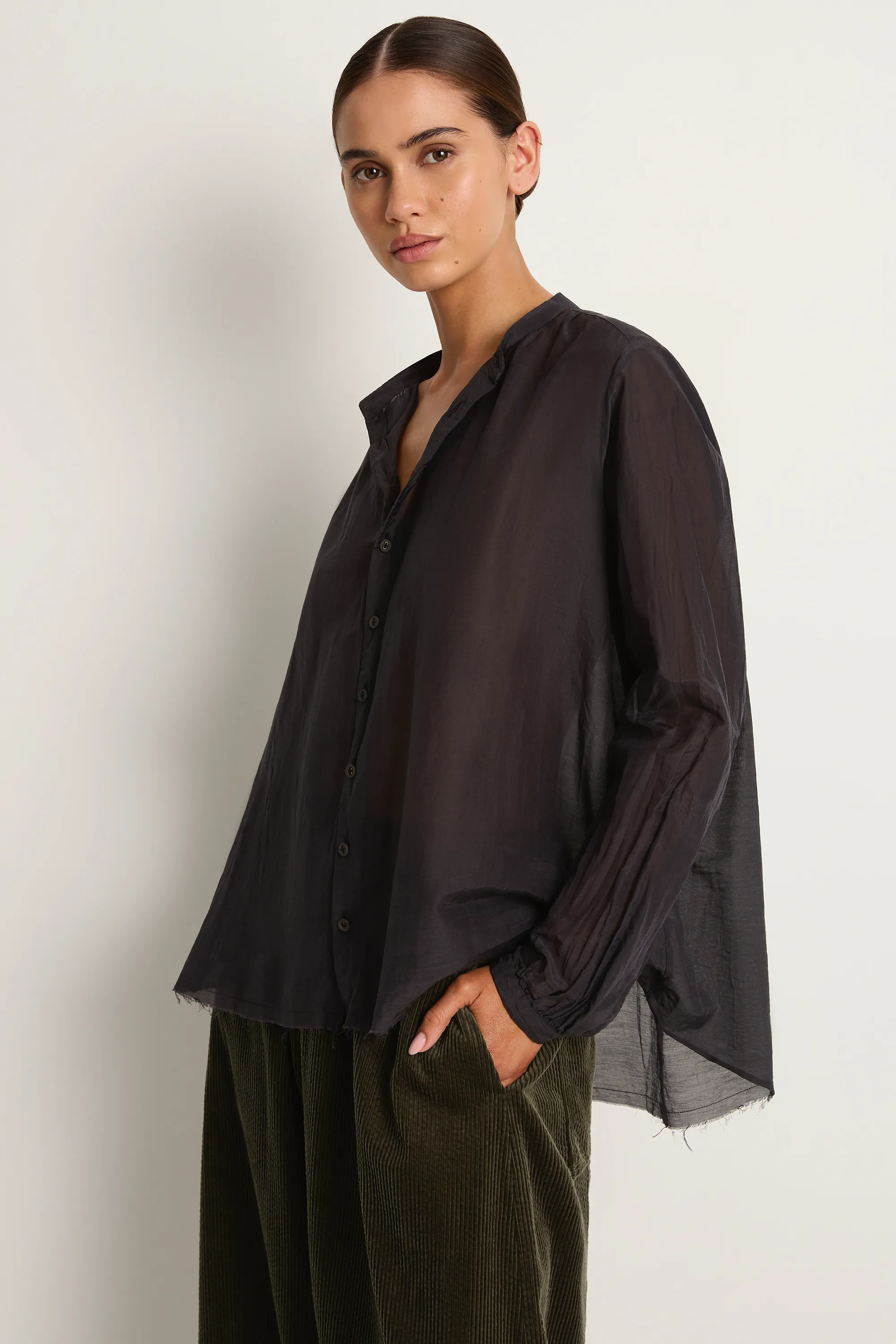 Pas De Calais Cotton Silk Lawn Stand Collar Blouse - Navy sold by Soleil Blue product image thumbnail 4