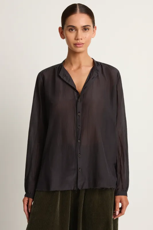 Pas De Calais Cotton Silk Lawn Stand Collar Blouse - Navy made by Pas de Calais