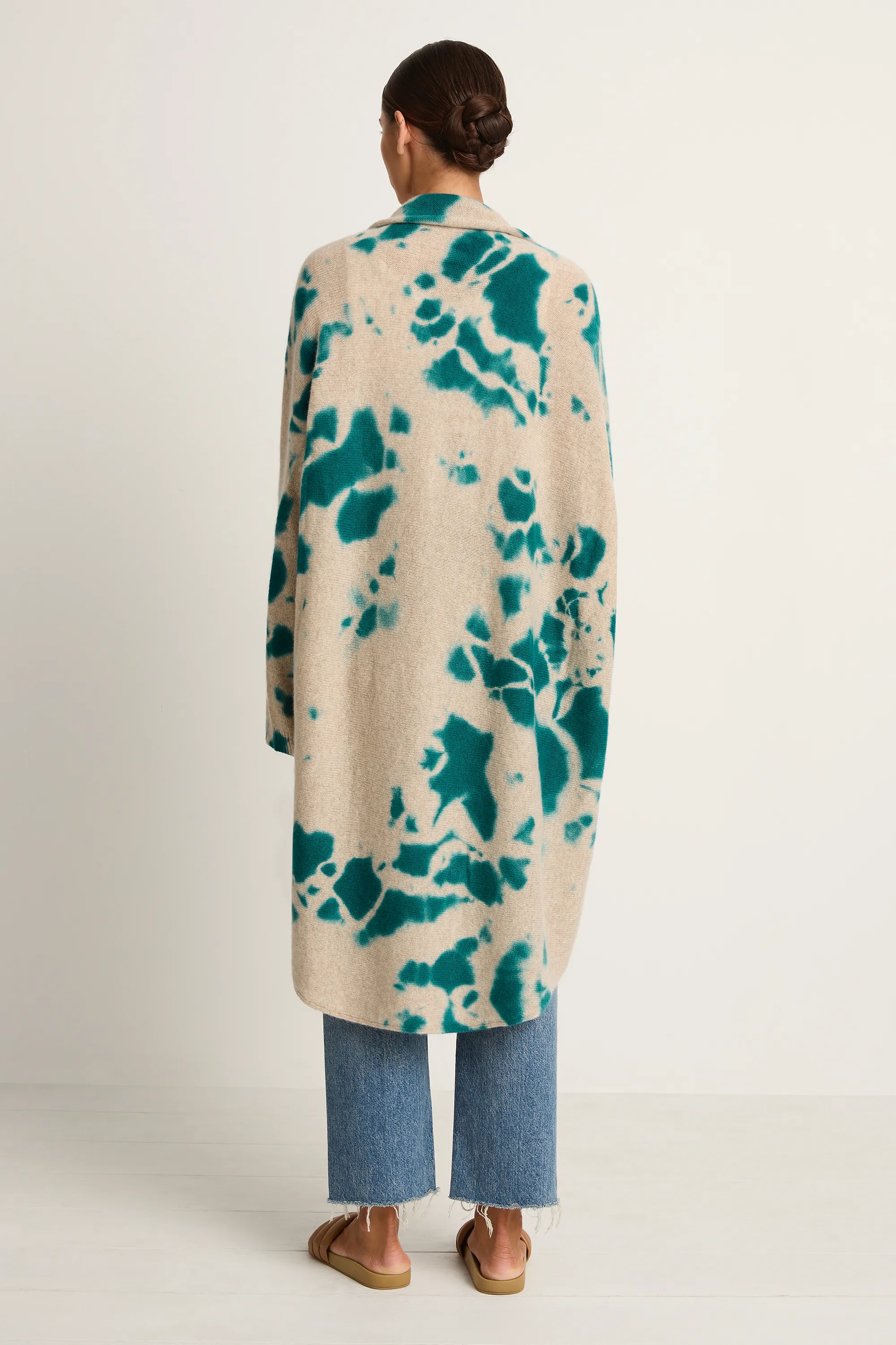 Suzusan Cashmere Seamless Upside Down Cape - Madara Shibori Dark Teal / Sand sold by Soleil Blue product image thumbnail 2