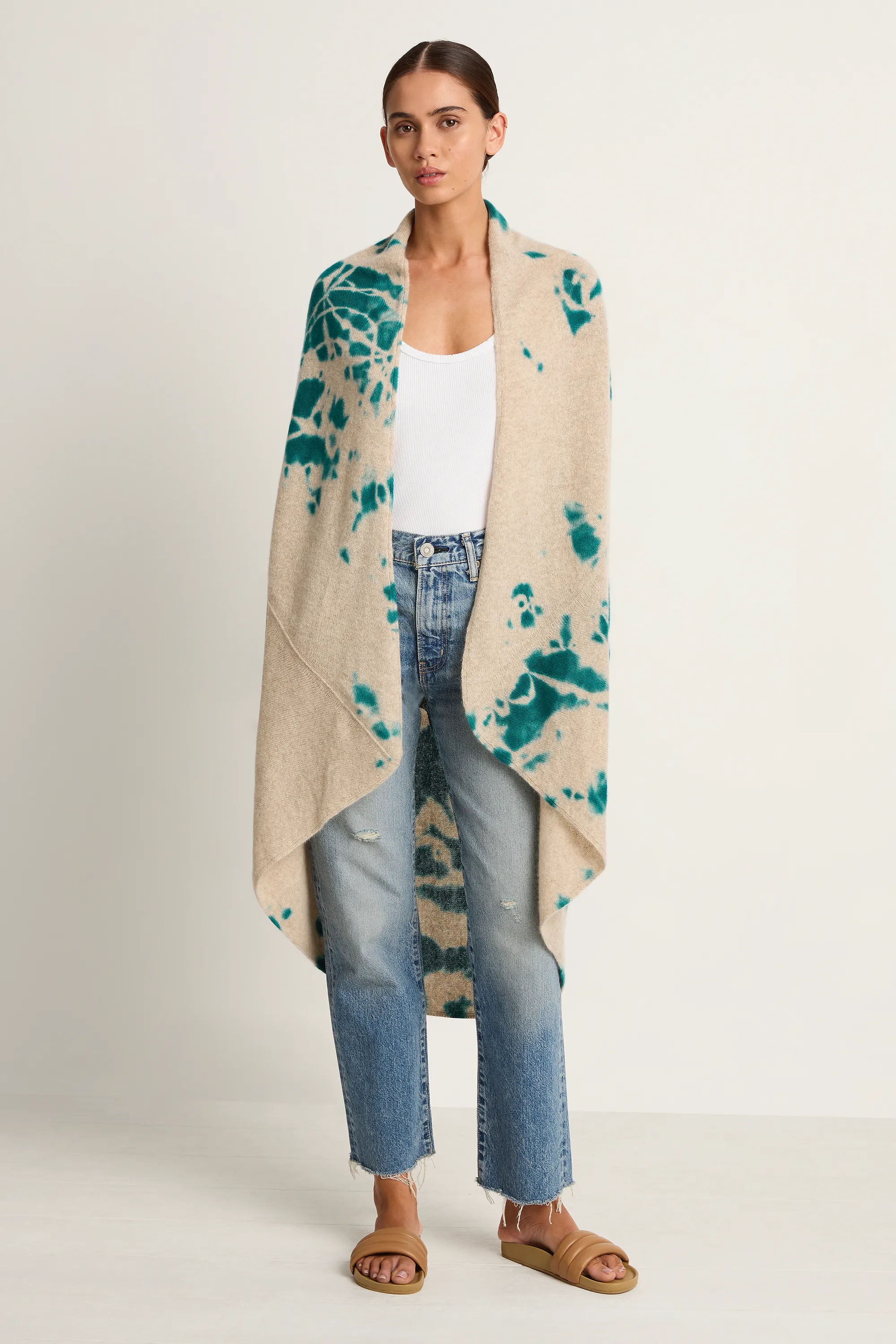 Suzusan Cashmere Seamless Upside Down Cape - Madara Shibori Dark Teal / Sand sold by Soleil Blue product image thumbnail 4