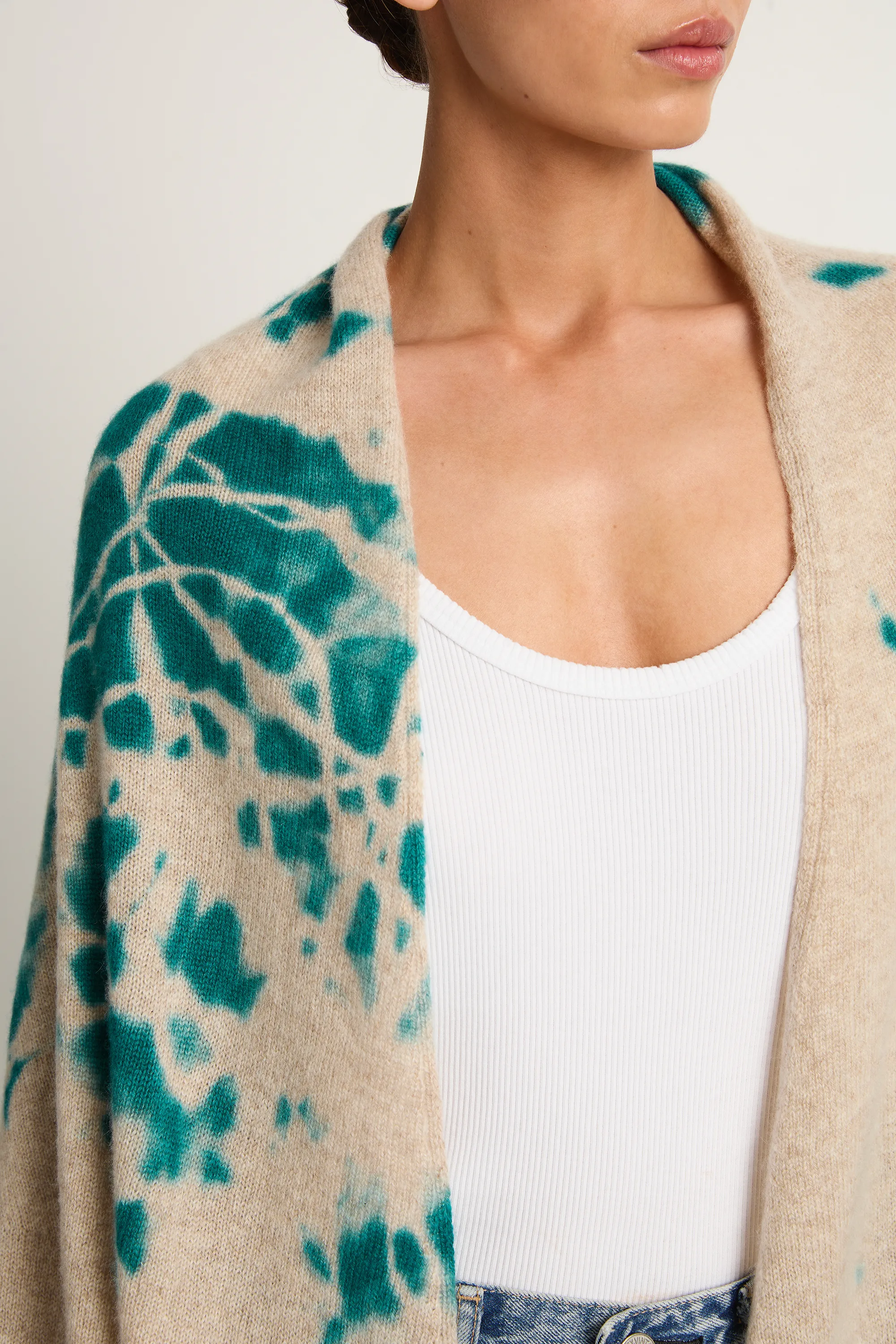 Suzusan Cashmere Seamless Upside Down Cape - Madara Shibori Dark Teal / Sand sold by Soleil Blue product image thumbnail 5