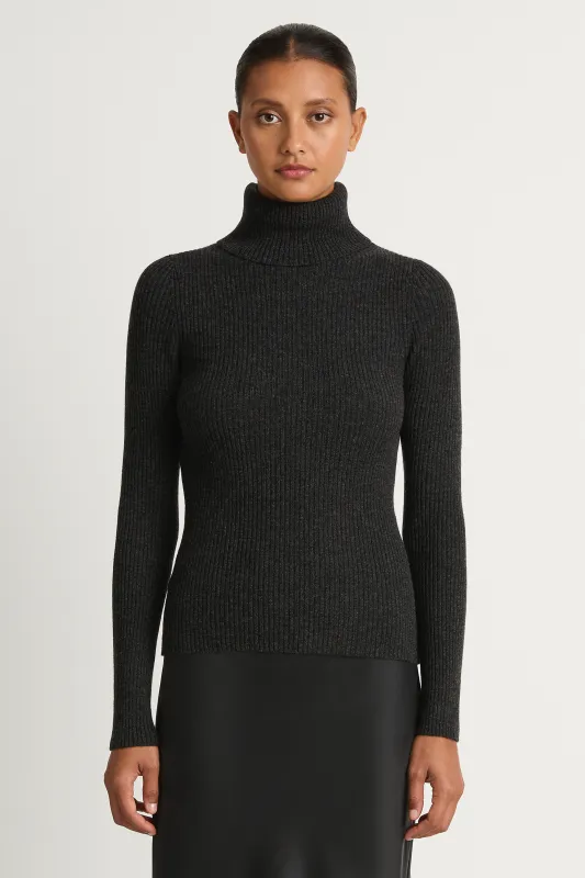 Enza Costa Cashmere Rib Turtleneck Sweater - Charcoal - FINAL SALE made by Enza Costa