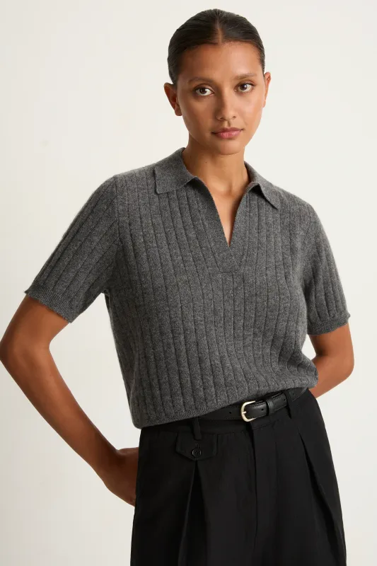 Demylee Skylar Polo Cashmere Top - Dark Heather Grey - FINAL SALE made by DEMYLEE