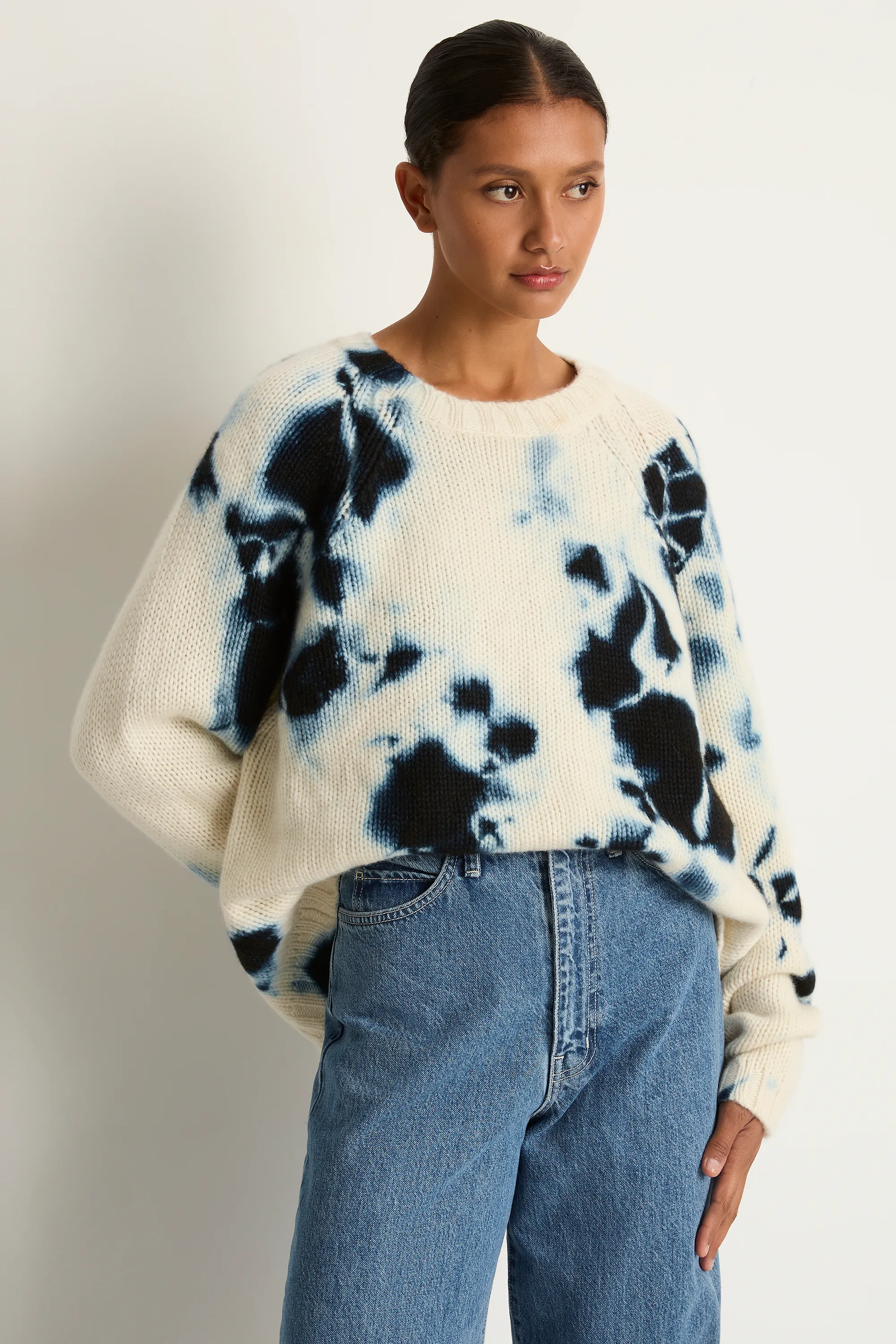 Suzusan Cashmere Hand Knit Raglan Pullover - Black / Natural White - FINAL SALE sold by Soleil Blue product image thumbnail 2
