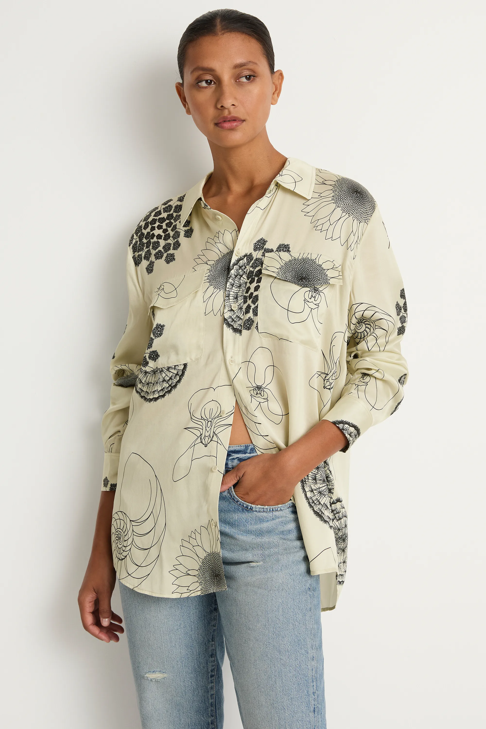 Silk Laundry Boyfriend Shirt - Fibonacci Off White - FINAL SALE sold by Soleil Blue product image thumbnail 5