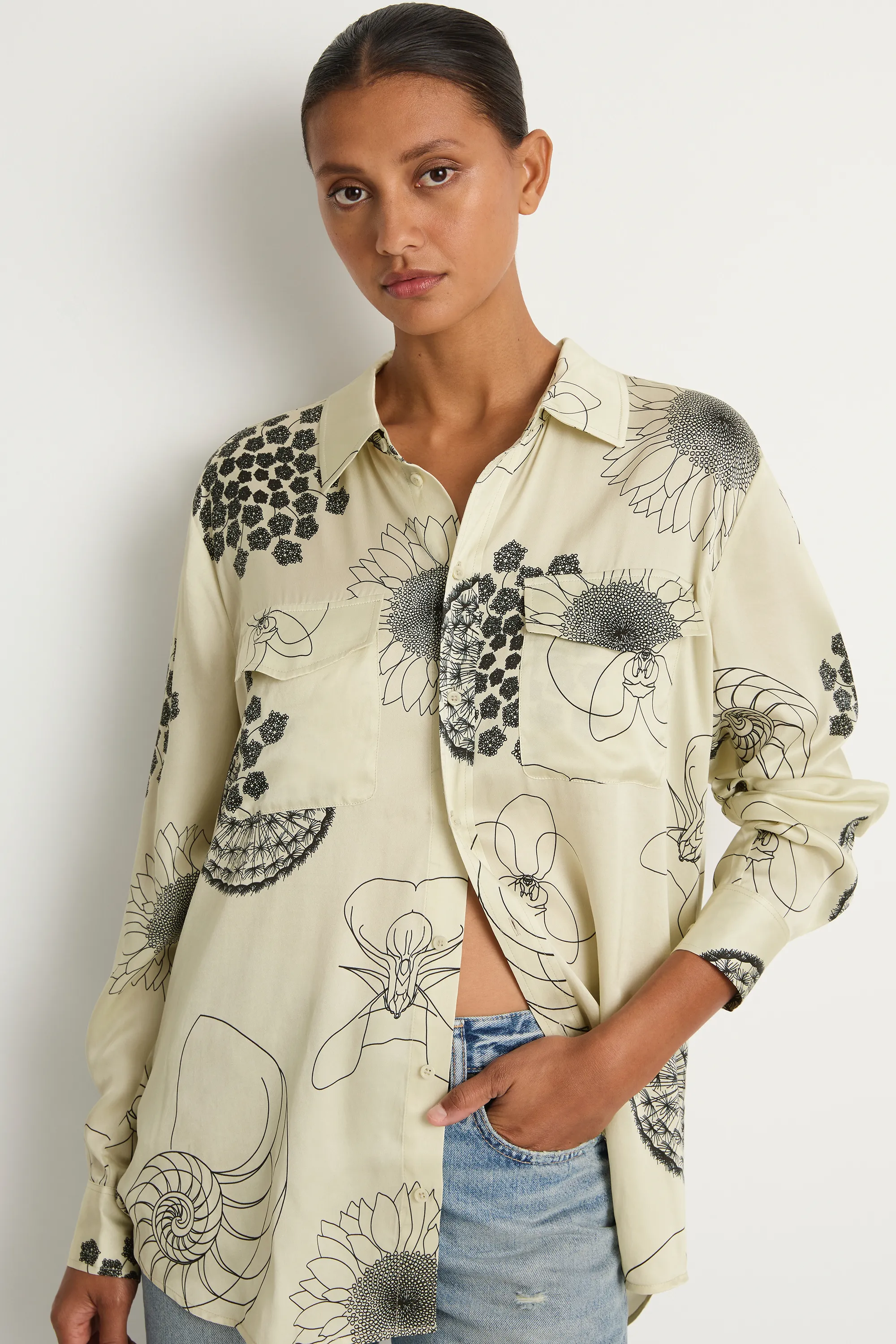 Silk Laundry Boyfriend Shirt - Fibonacci Off White - FINAL SALE sold by Soleil Blue product image thumbnail 2